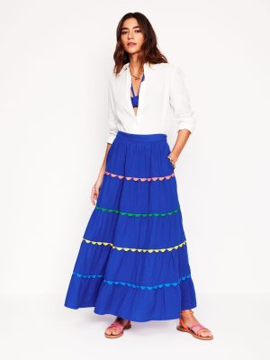 Nadia Double Cloth Maxi Skirt-Bright Blue