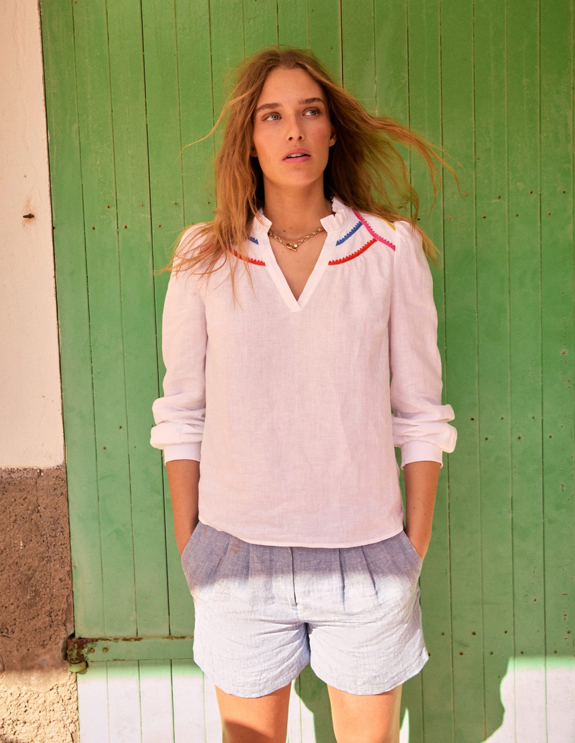 Dulwich Linen Shorts-Grey Blue Chambray - Image 5