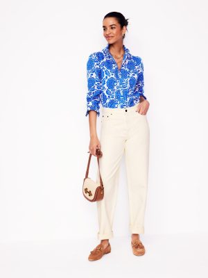 Mid Rise Relaxed Jeans-Ecru