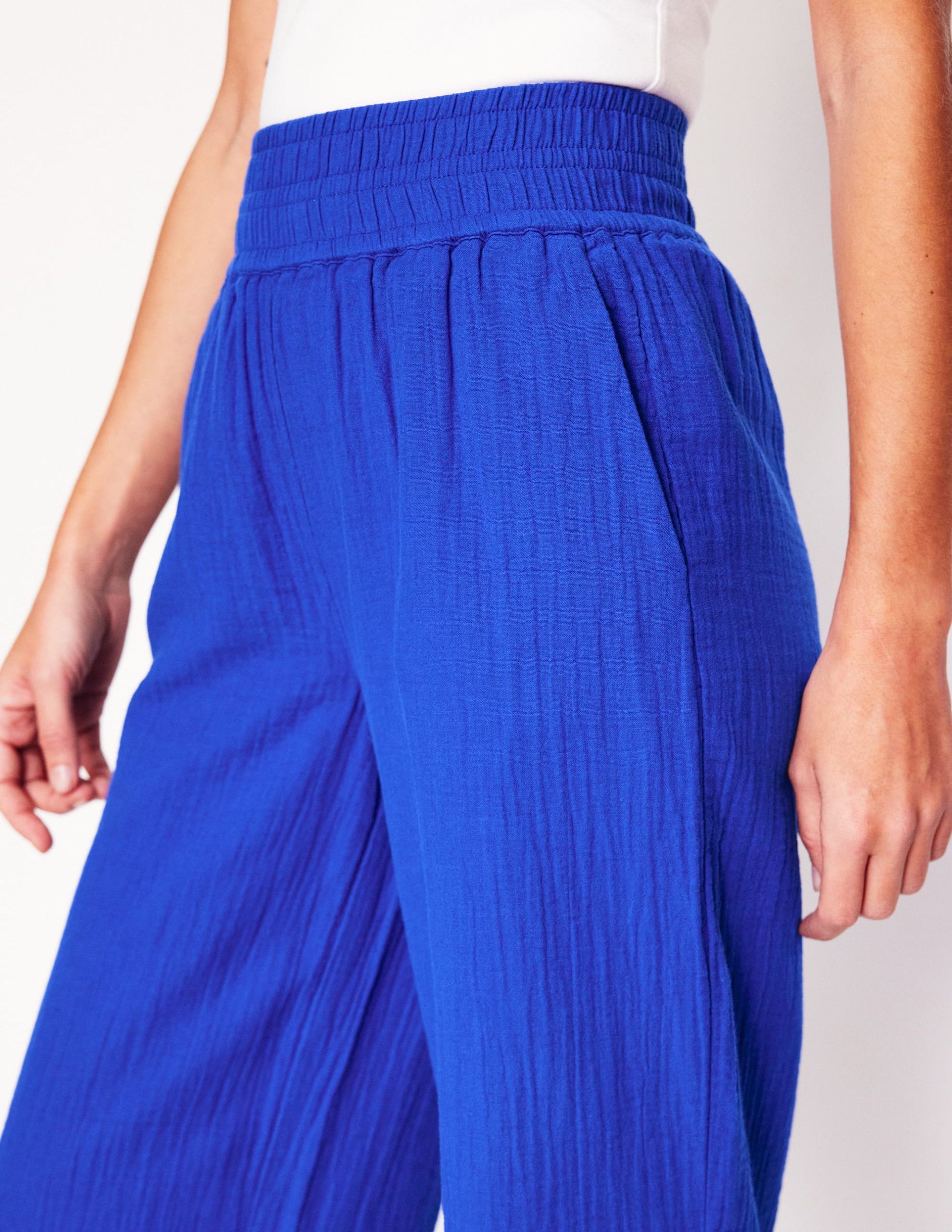 Cropped Double Cloth Trousers-Bright Blue - Image 2