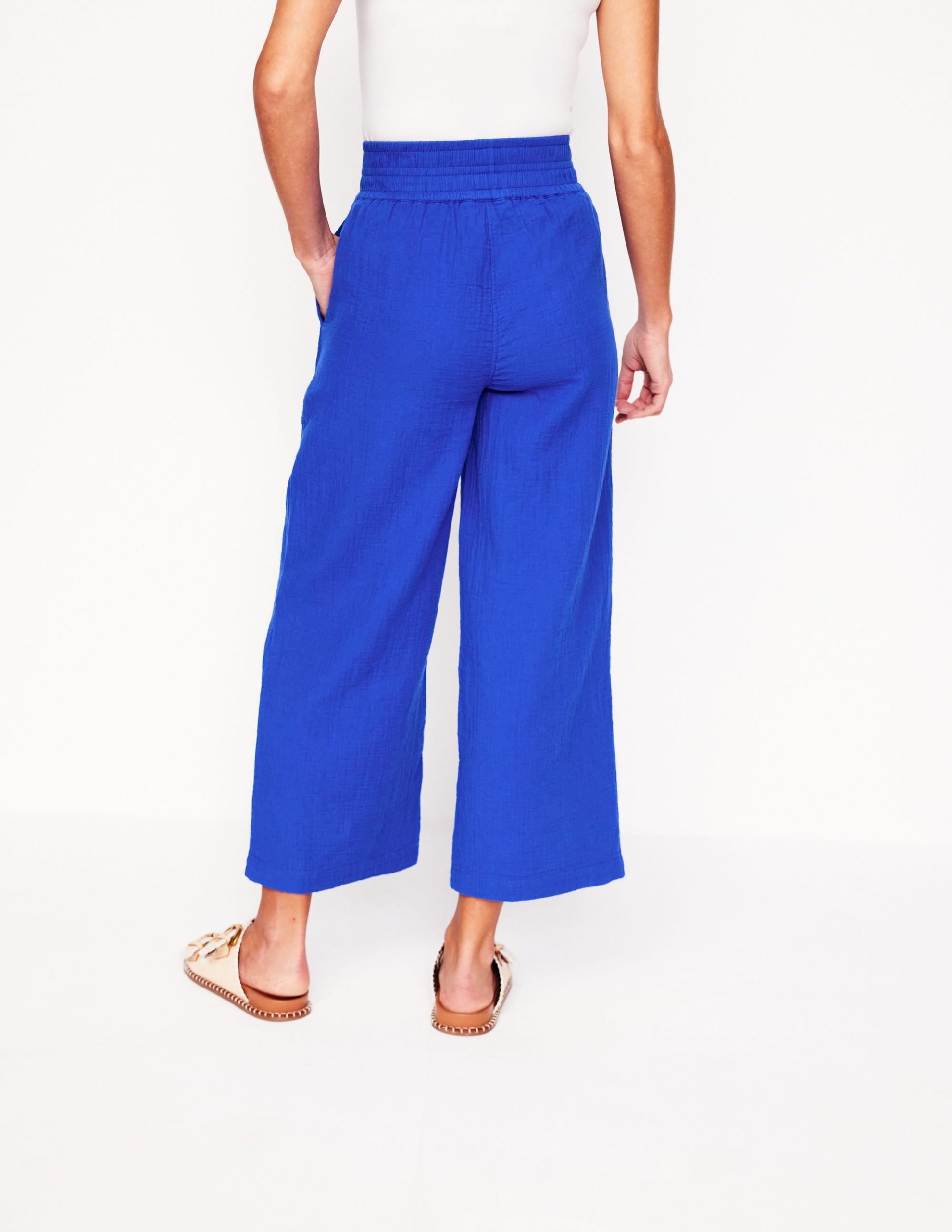 Cropped Double Cloth Trousers-Bright Blue - Image 3