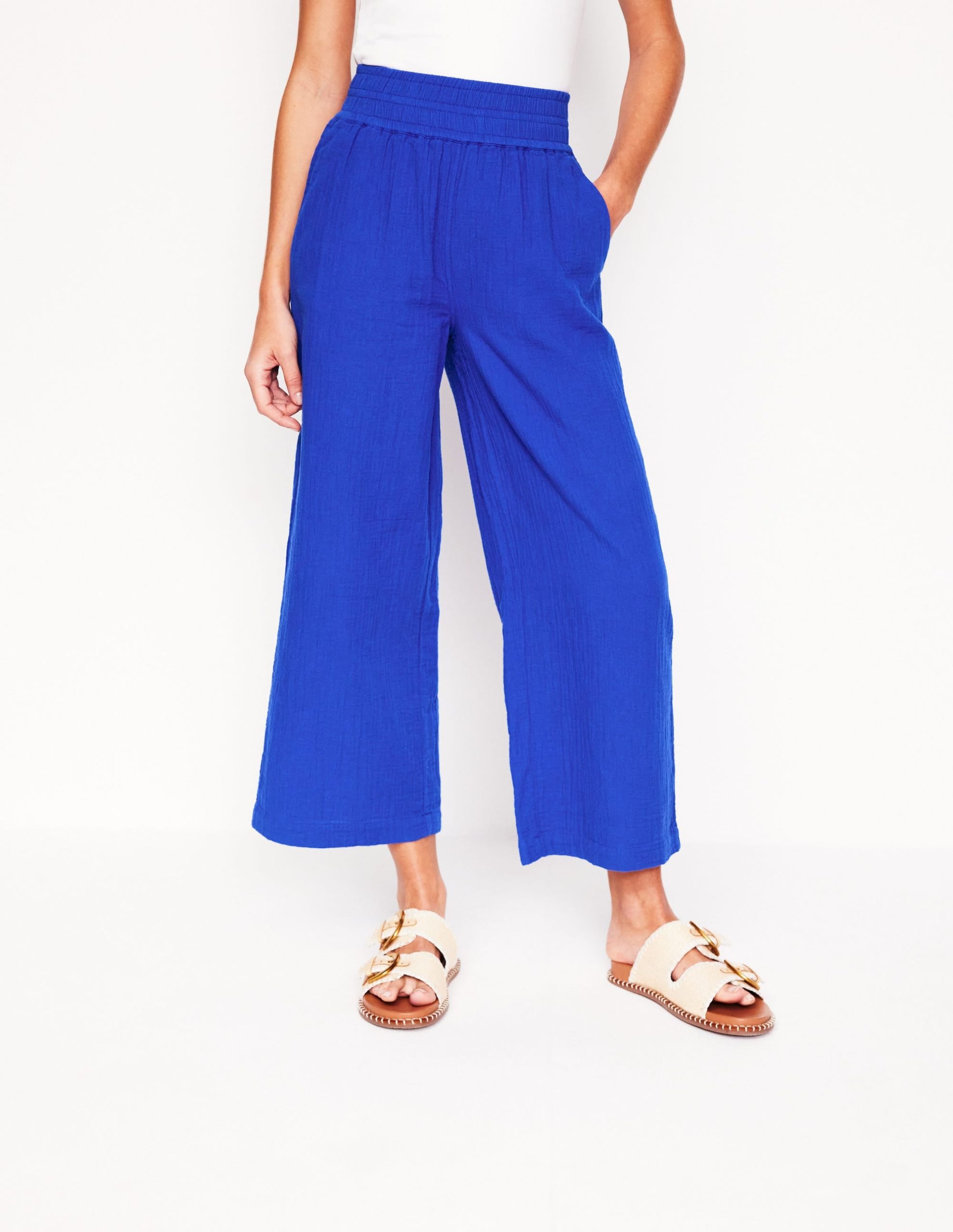 Cropped Double Cloth Trousers-Bright Blue - Image 4