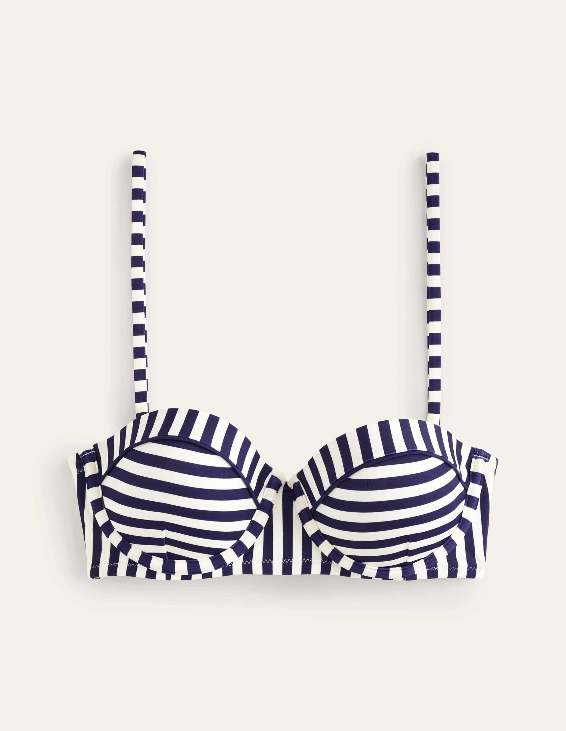 Rhodes Cup-Size Bikini Top-Navy. Ivory Stripe - Image 7