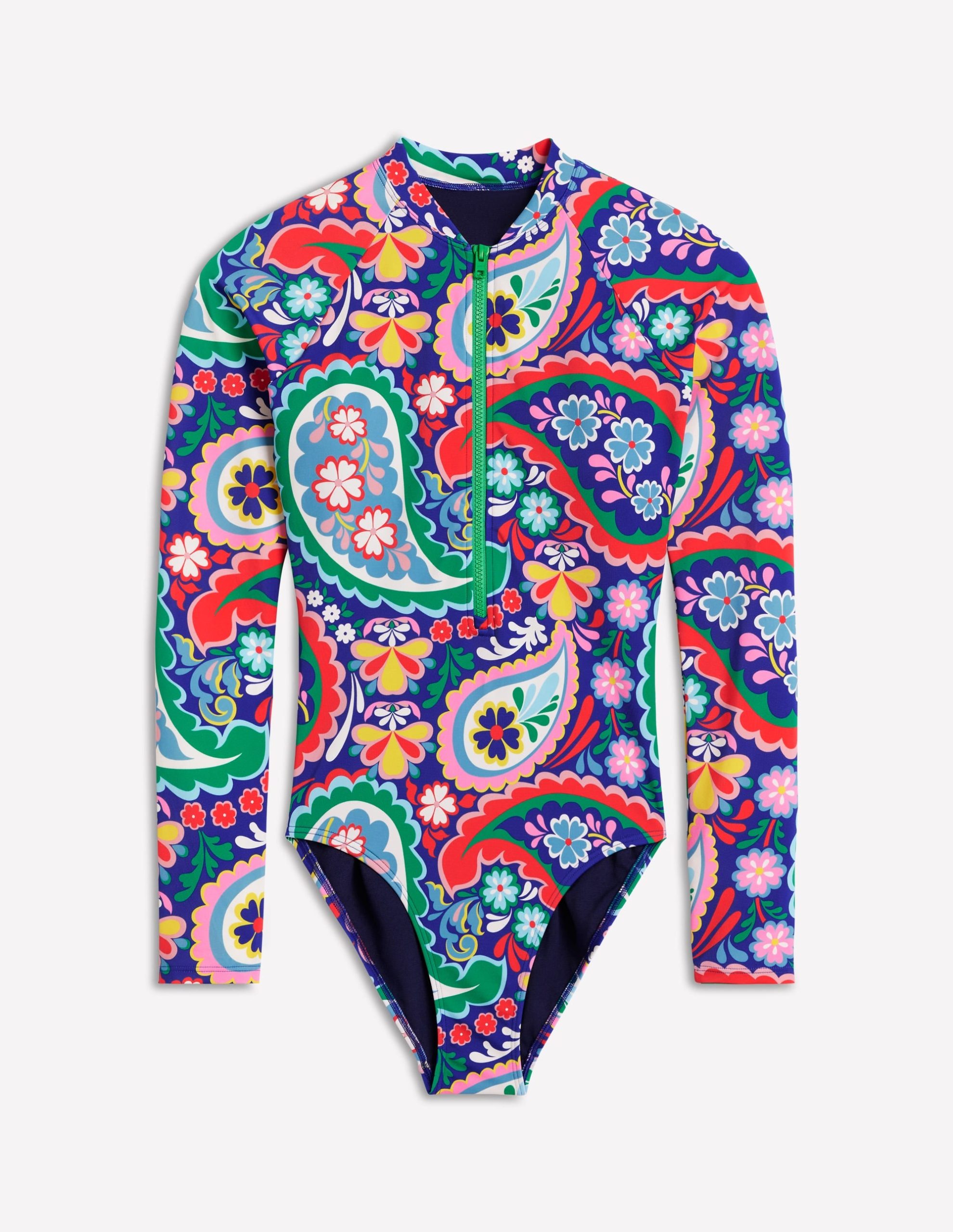 Sporty Raglan Sleeve Swimsuit-Multi. Meadow Paisley - Image 5