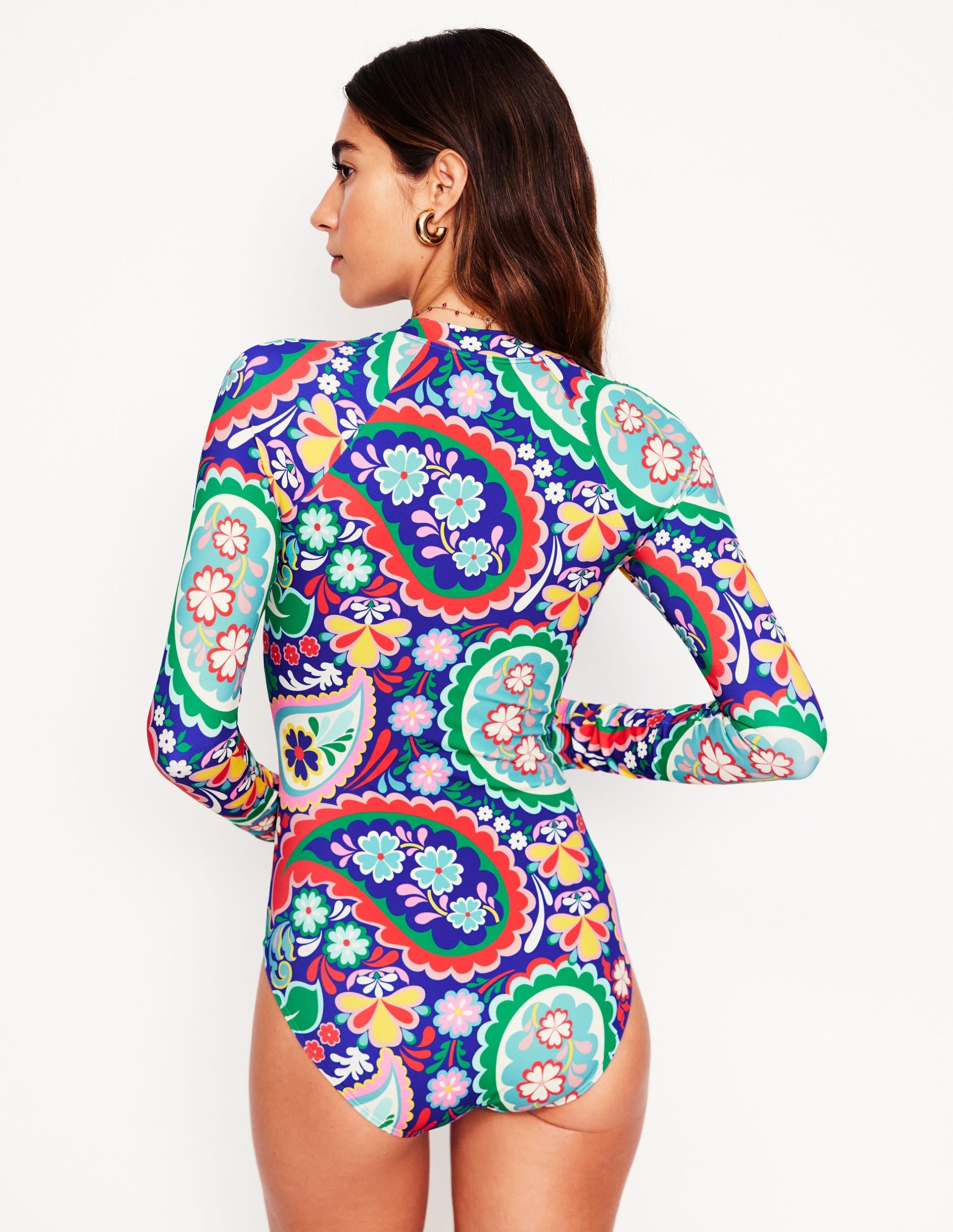 Sporty Raglan Sleeve Swimsuit-Multi. Meadow Paisley - Image 3