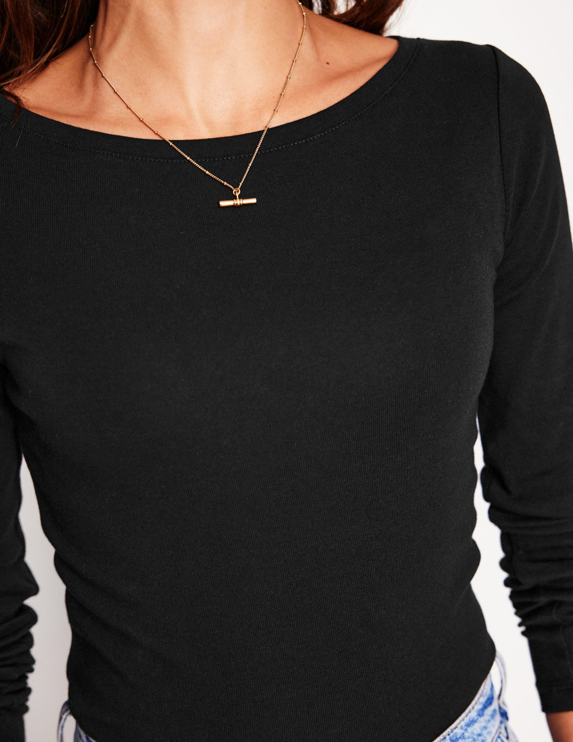 Essential Boat-Neck Jersey Top-Black - Image 2