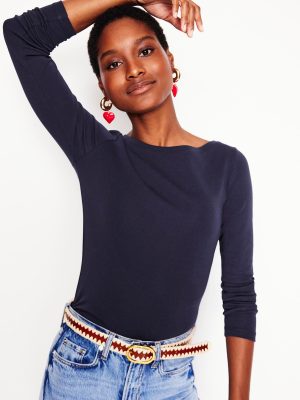 Essential Boat-Neck Jersey Top-Navy