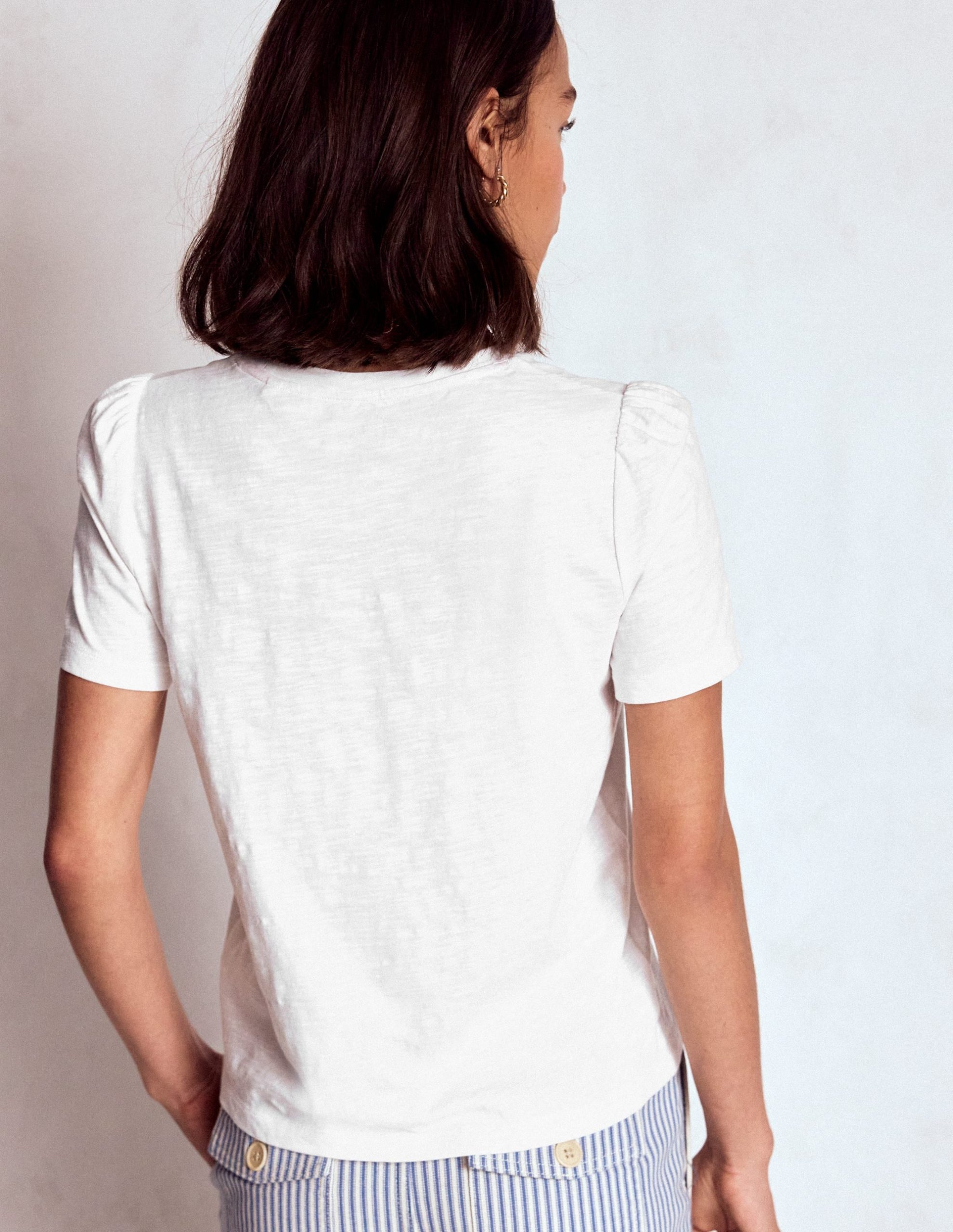 Cotton Puff Sleeve T-Shirt-White - Image 3