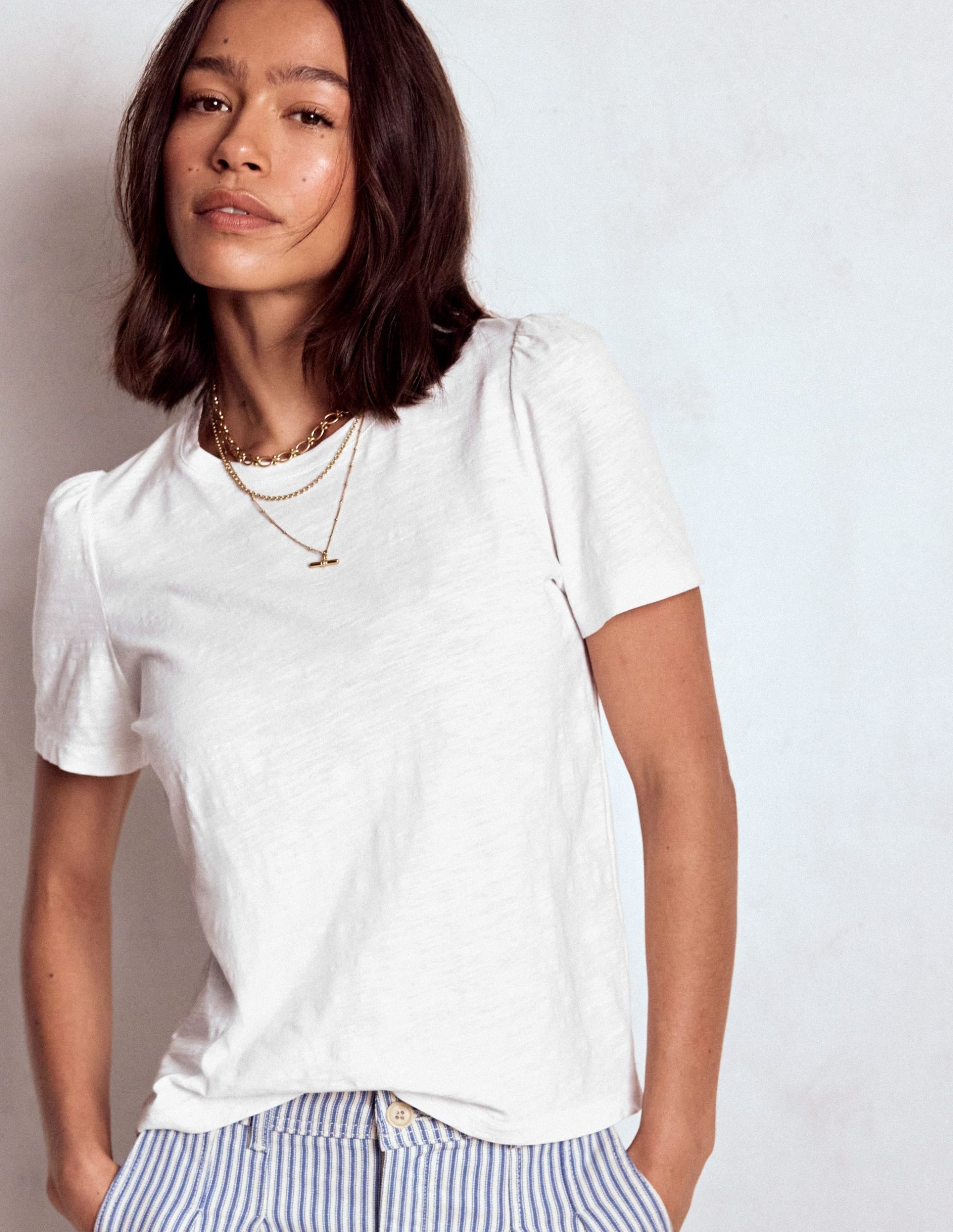 Cotton Puff Sleeve T-Shirt-White - Image 4