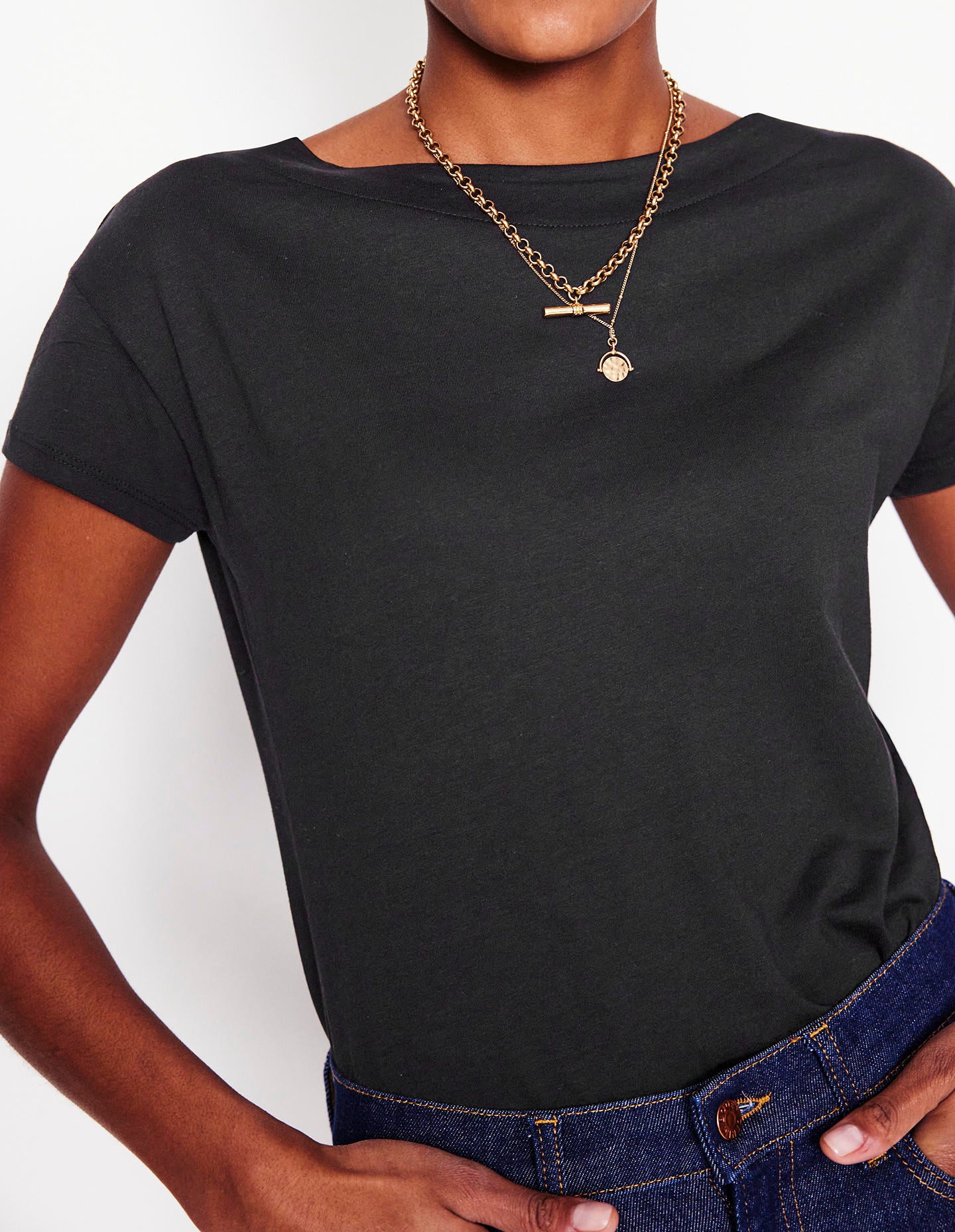 Supersoft Boat Neck T-Shirt-Black - Image 2