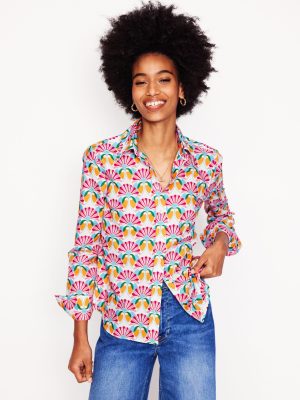 Sienna Cotton Shirt-Ivory. Daisy Bloom Geo