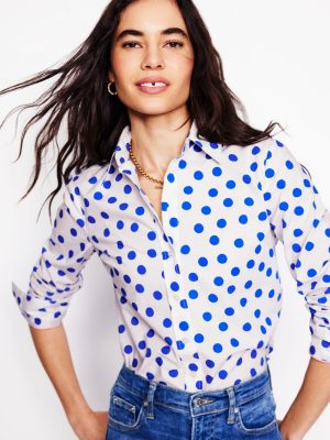 Sienna Cotton Shirt-Ivory. Blue Abstract Dot
