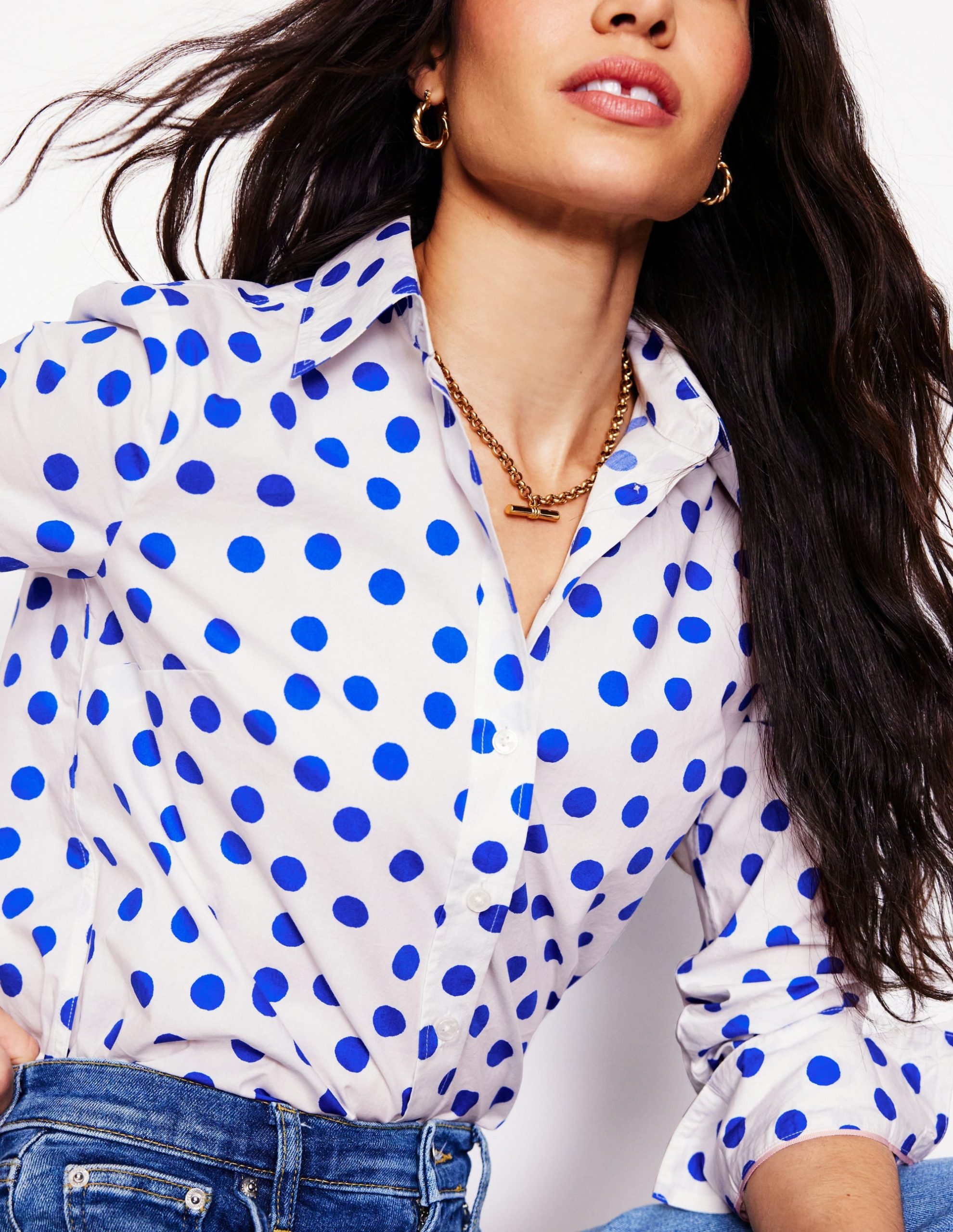 Sienna Cotton Shirt-Ivory. Blue Abstract Dot - Image 2