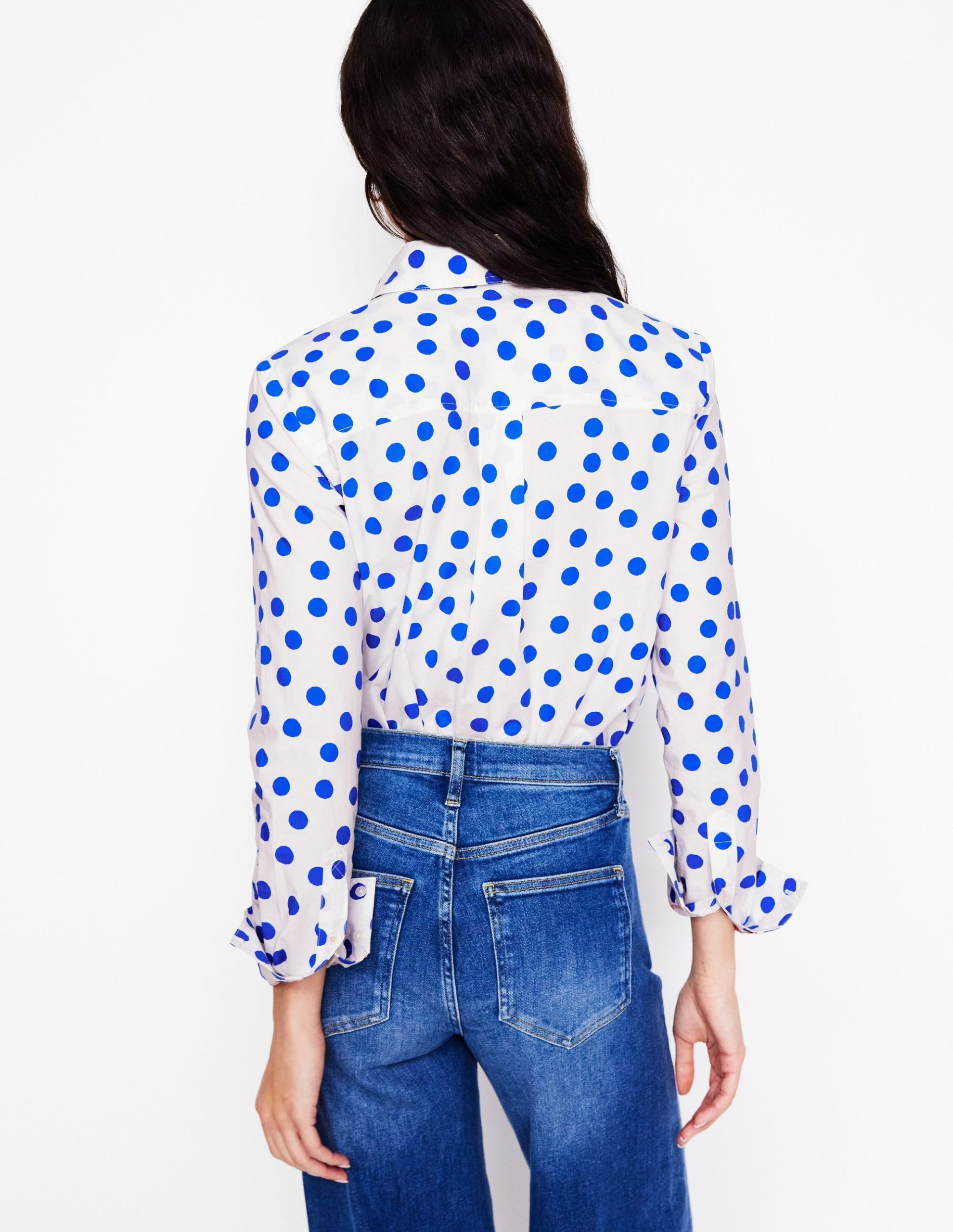 Sienna Cotton Shirt-Ivory. Blue Abstract Dot - Image 3