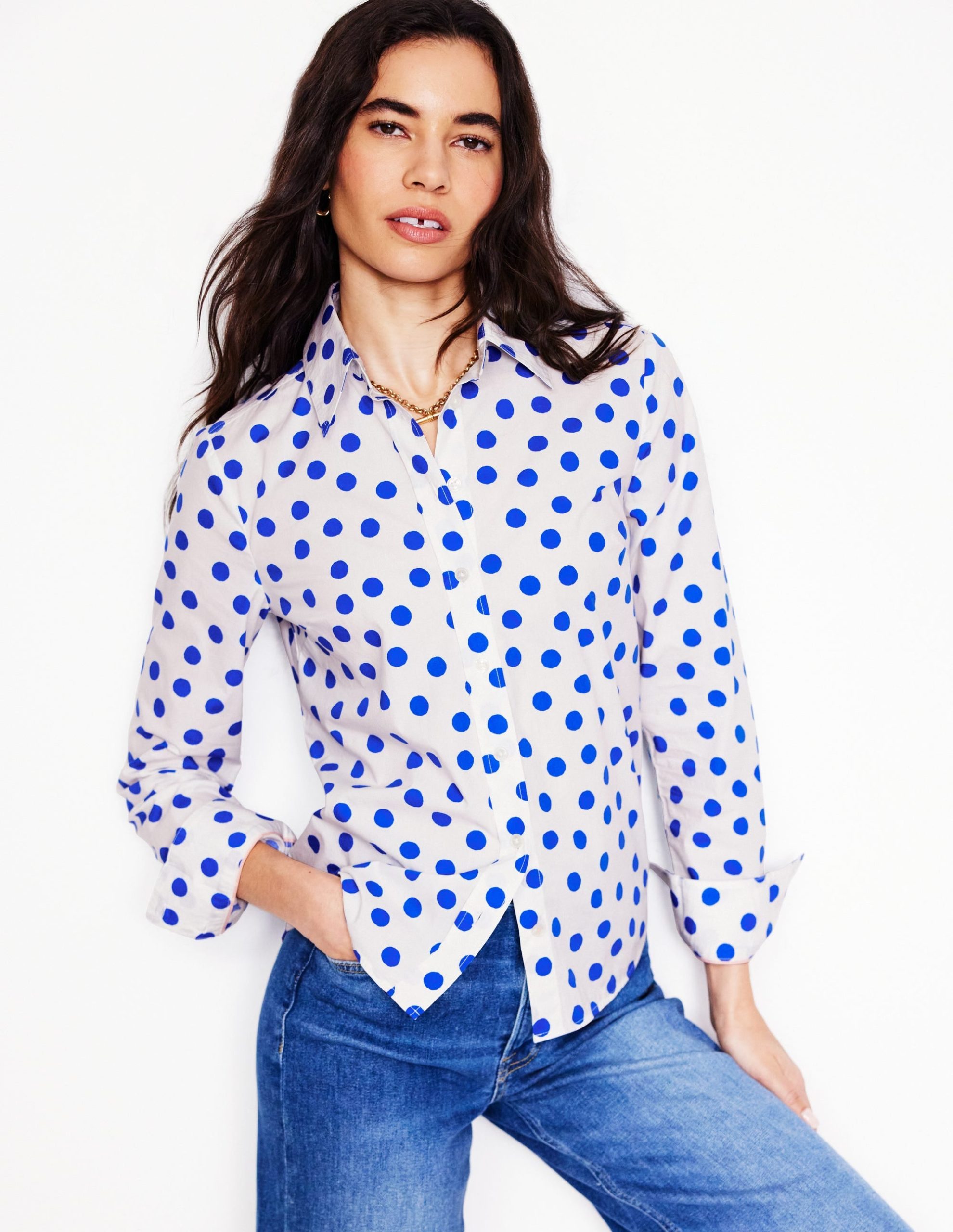 Sienna Cotton Shirt-Ivory. Blue Abstract Dot - Image 4