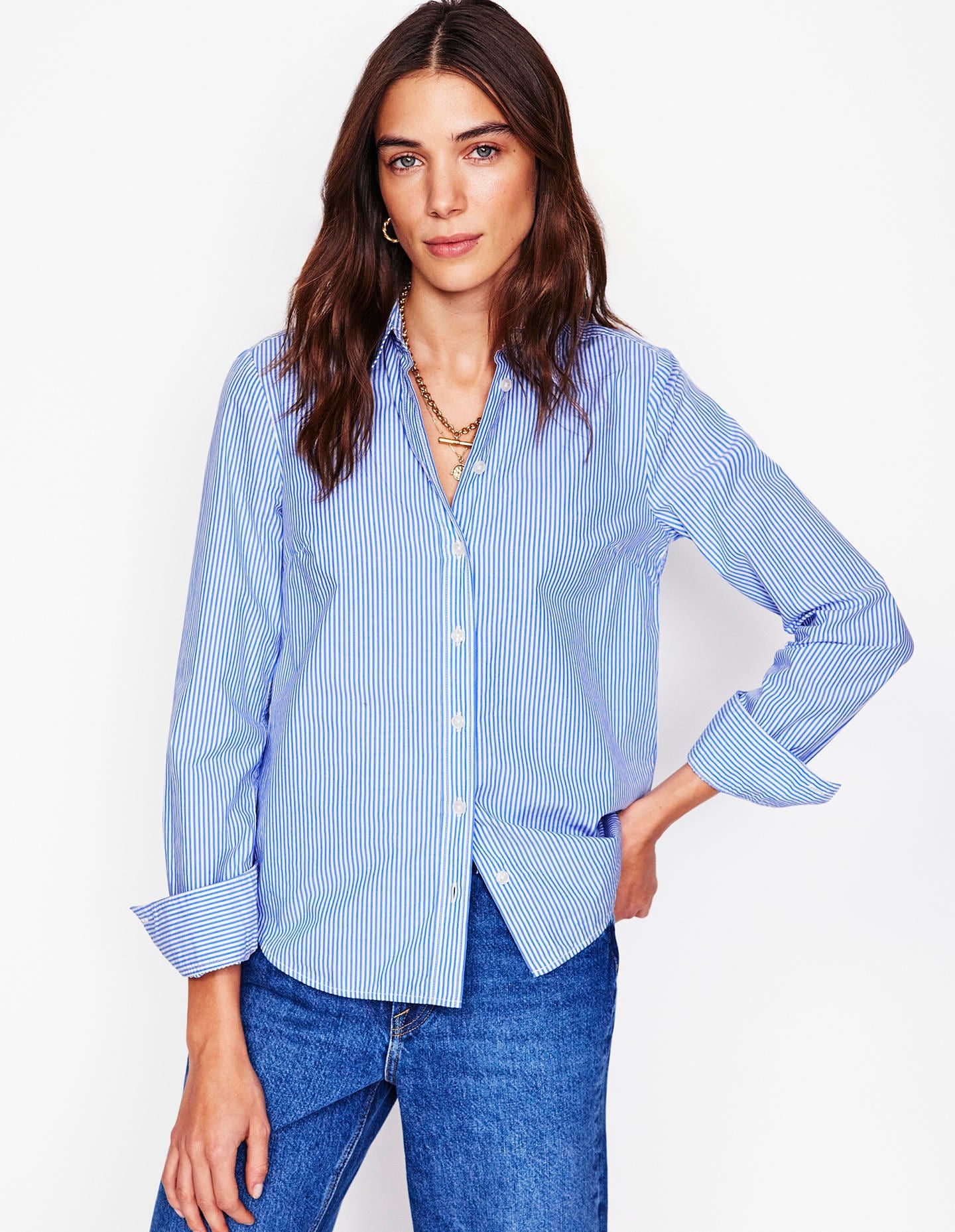 Sienna Cotton Shirt-Fine Blue Stripe - Image 4