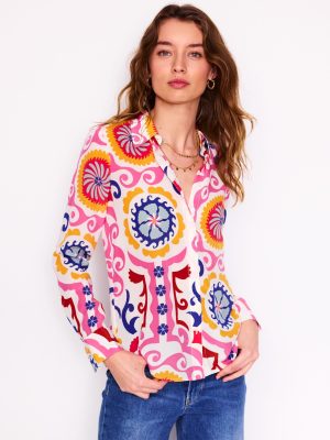 Sienna Silk Shirt-Multi. Ornamental Wave