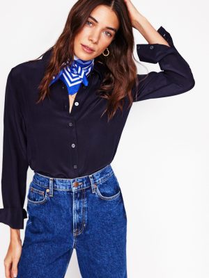 Sienna Silk Shirt-Navy