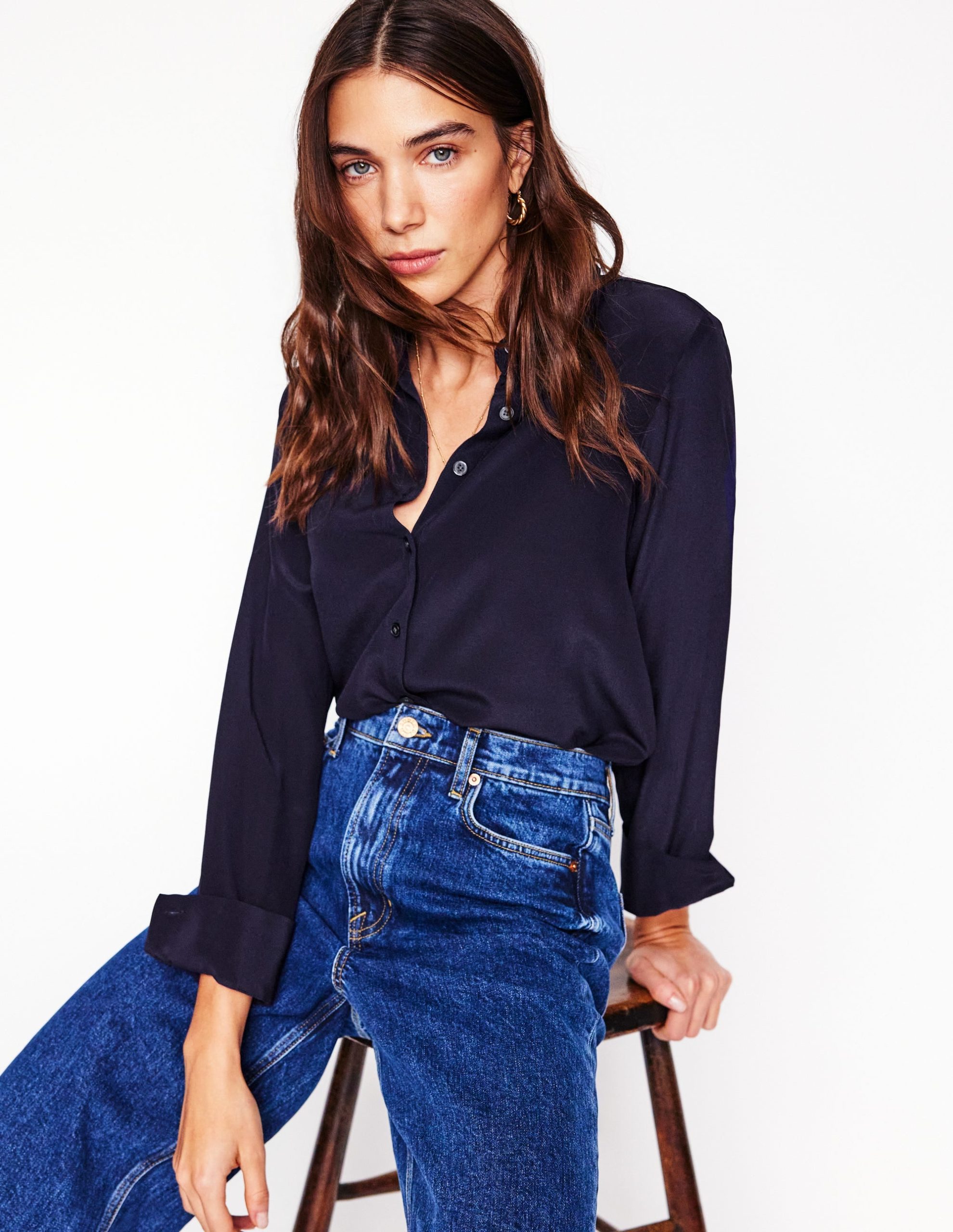 Sienna Silk Shirt-Navy - Image 4