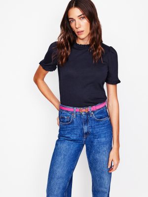 Supersoft Frill Detail T-shirt-Navy