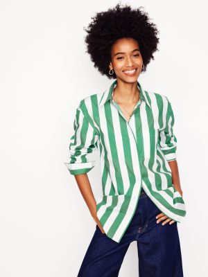 Sadie Relaxed Cotton Shirt-Rich Emerald Wide Stripe