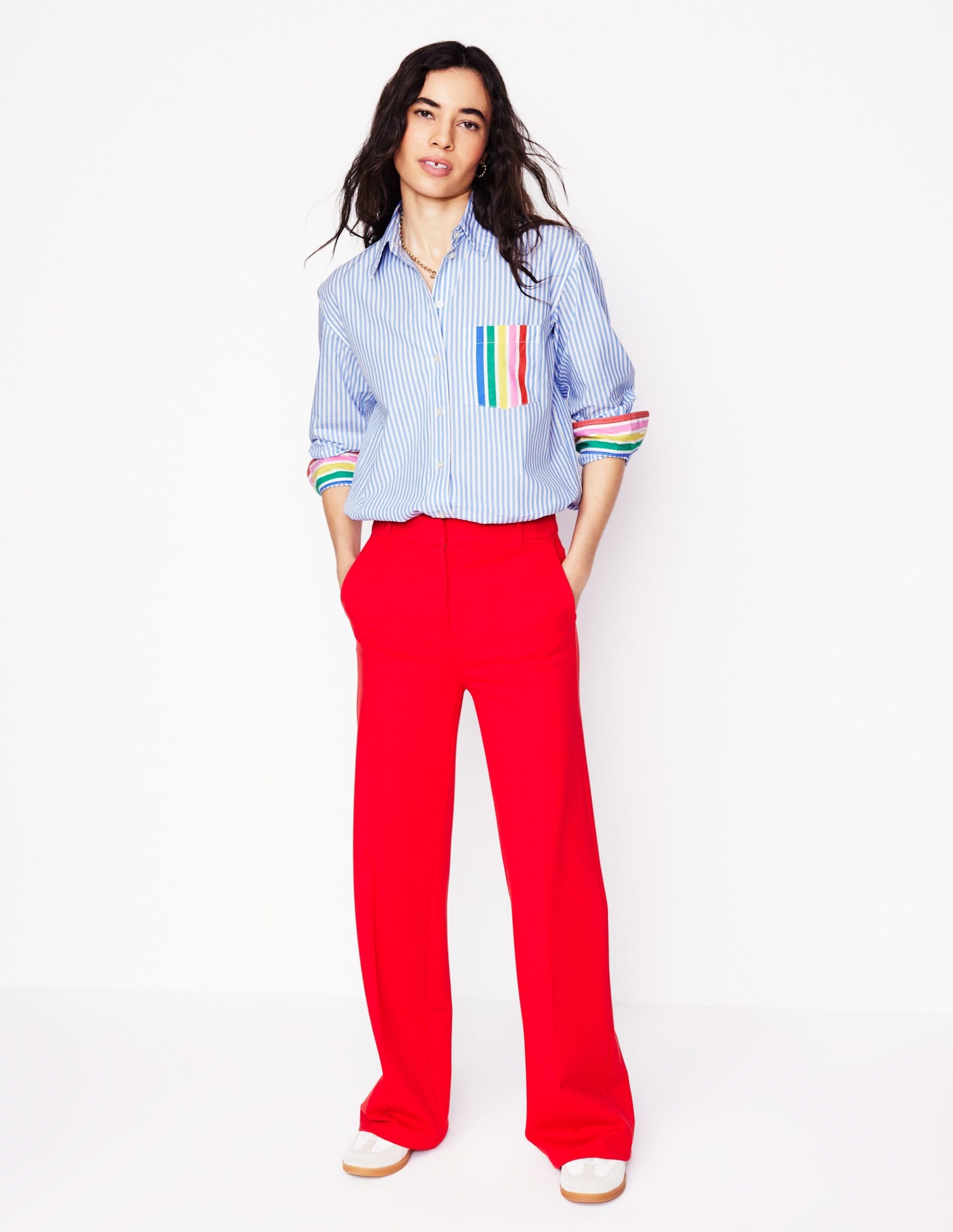 Sadie Relaxed Cotton Shirt-Rainbow Stripe Placement - Image 7