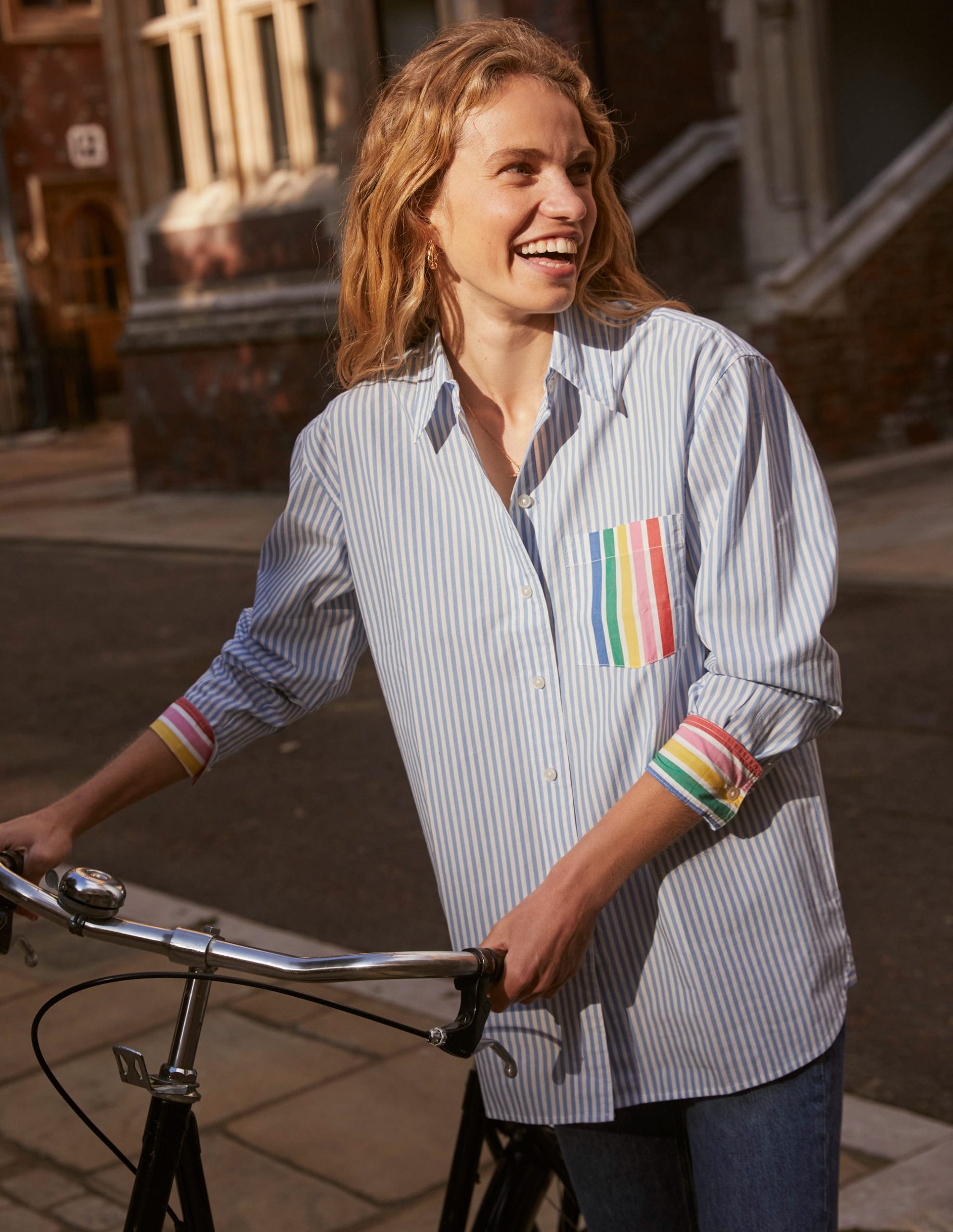 Sadie Relaxed Cotton Shirt-Rainbow Stripe Placement - Image 2