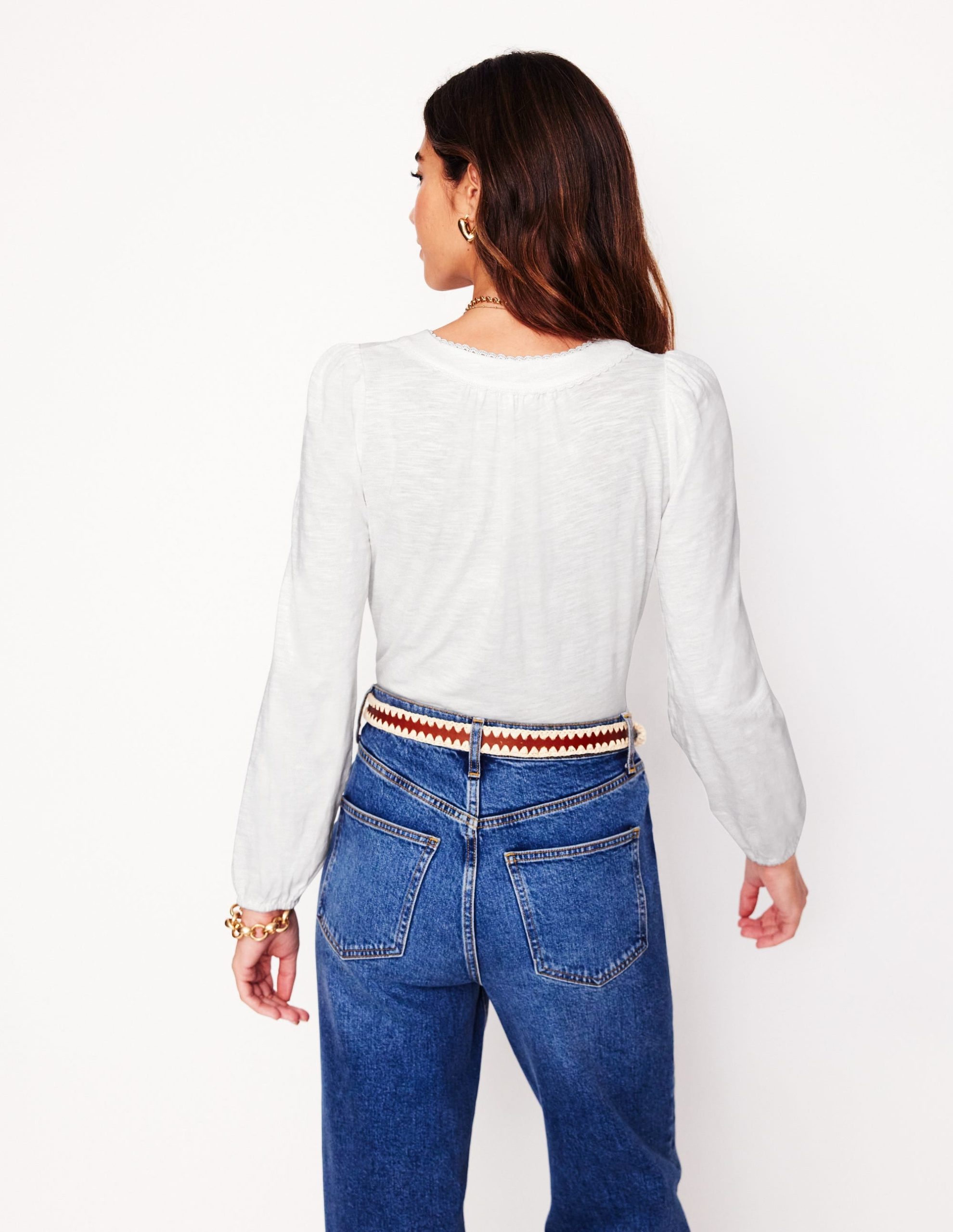 Ava Long Sleeve Trim Top-White - Image 3