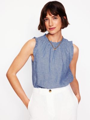 Sophie Ruffle Linen Top-Chambray