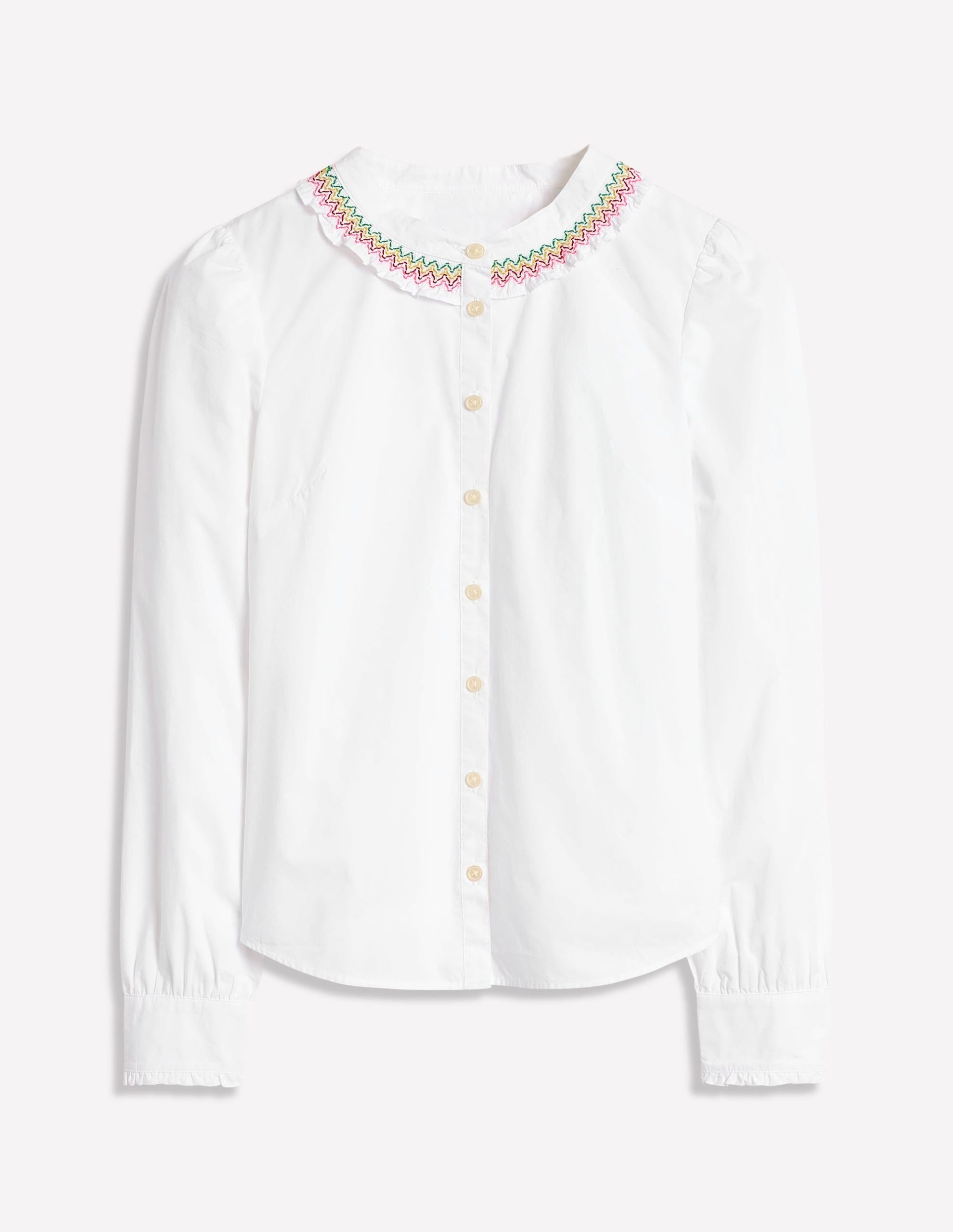 Smocked Neck Shirt-White. Multi Stitching - Image 5