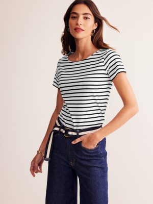 Ella Short Sleeve Breton-Ivory. Black