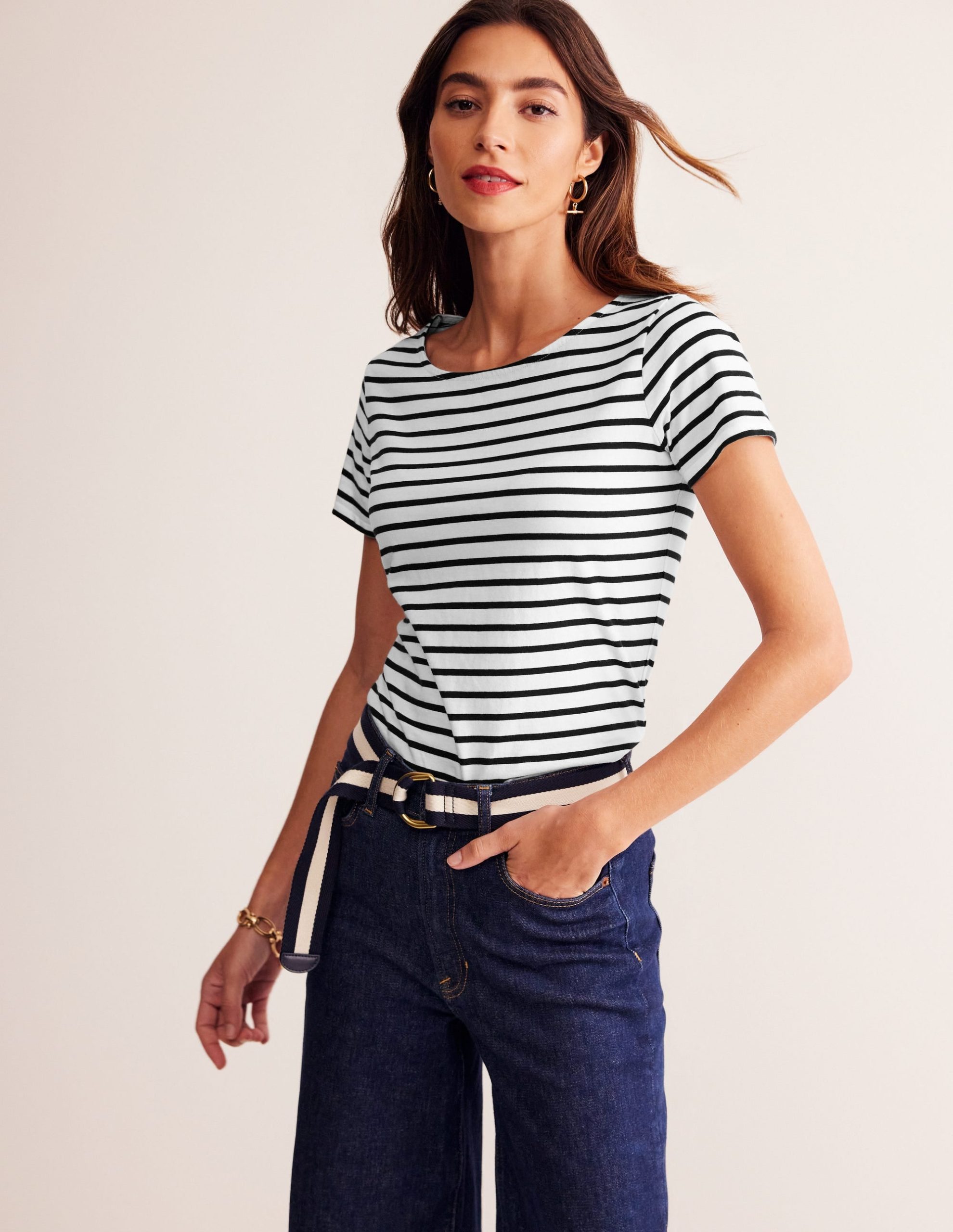 Ella Short Sleeve Breton-Ivory. Black