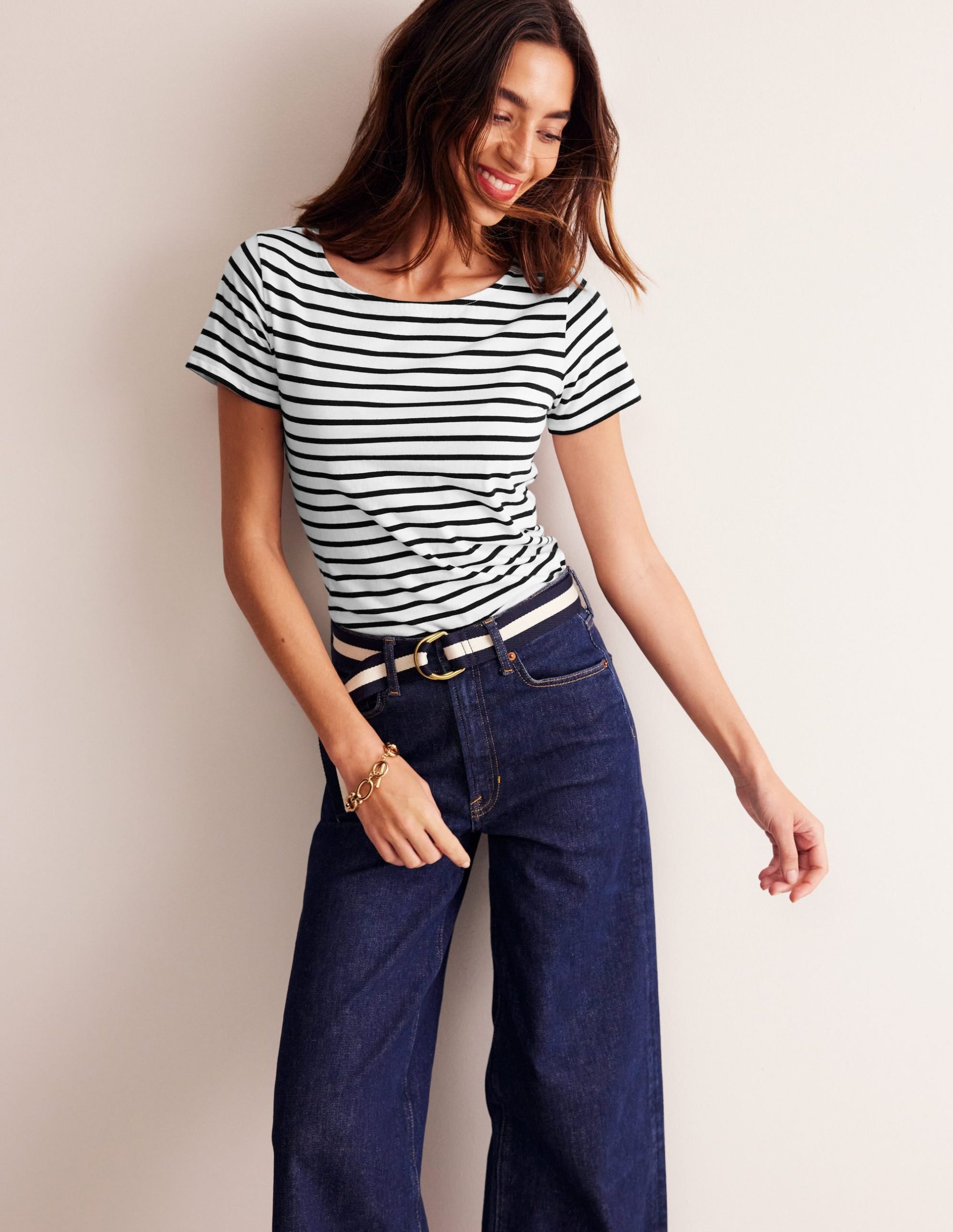 Ella Short Sleeve Breton-Ivory. Black - Image 4