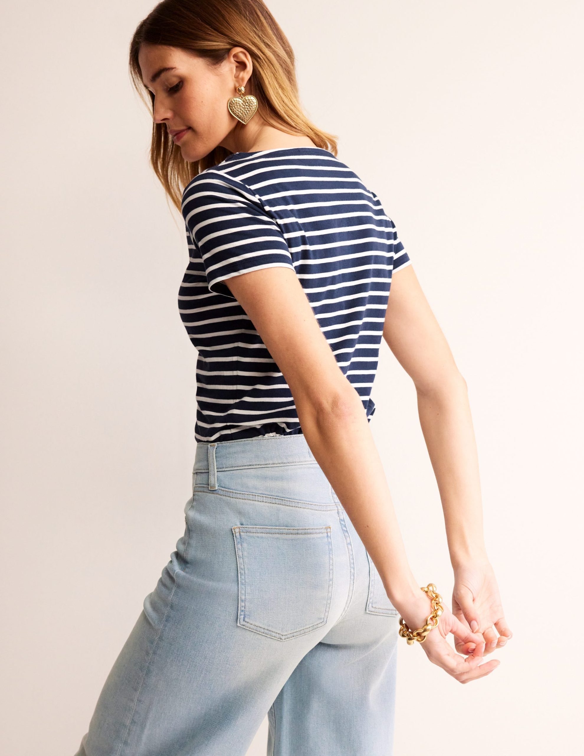Ella Short Sleeve Breton-Navy. Ivory - Image 3