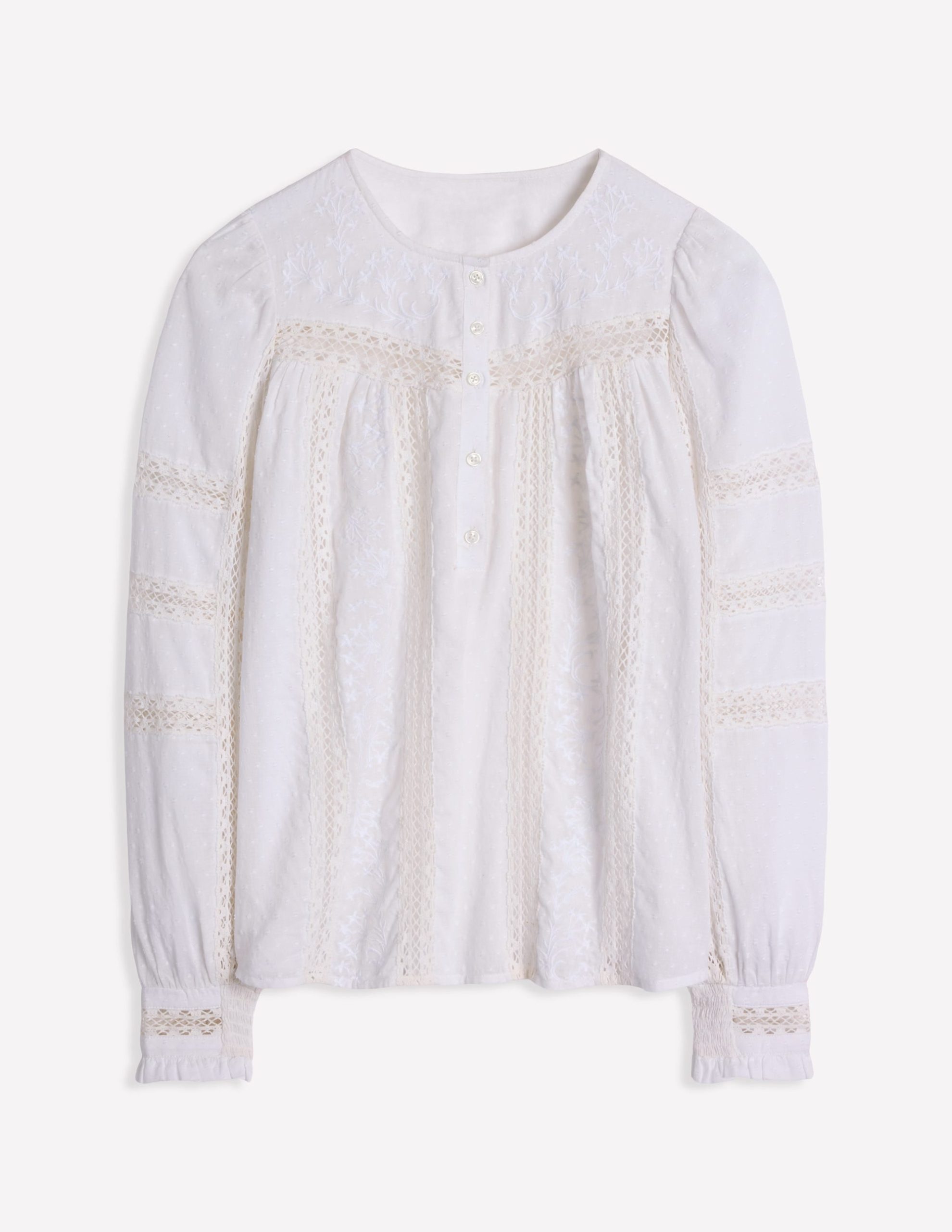Embroidered Panel Blouse-White - Image 5