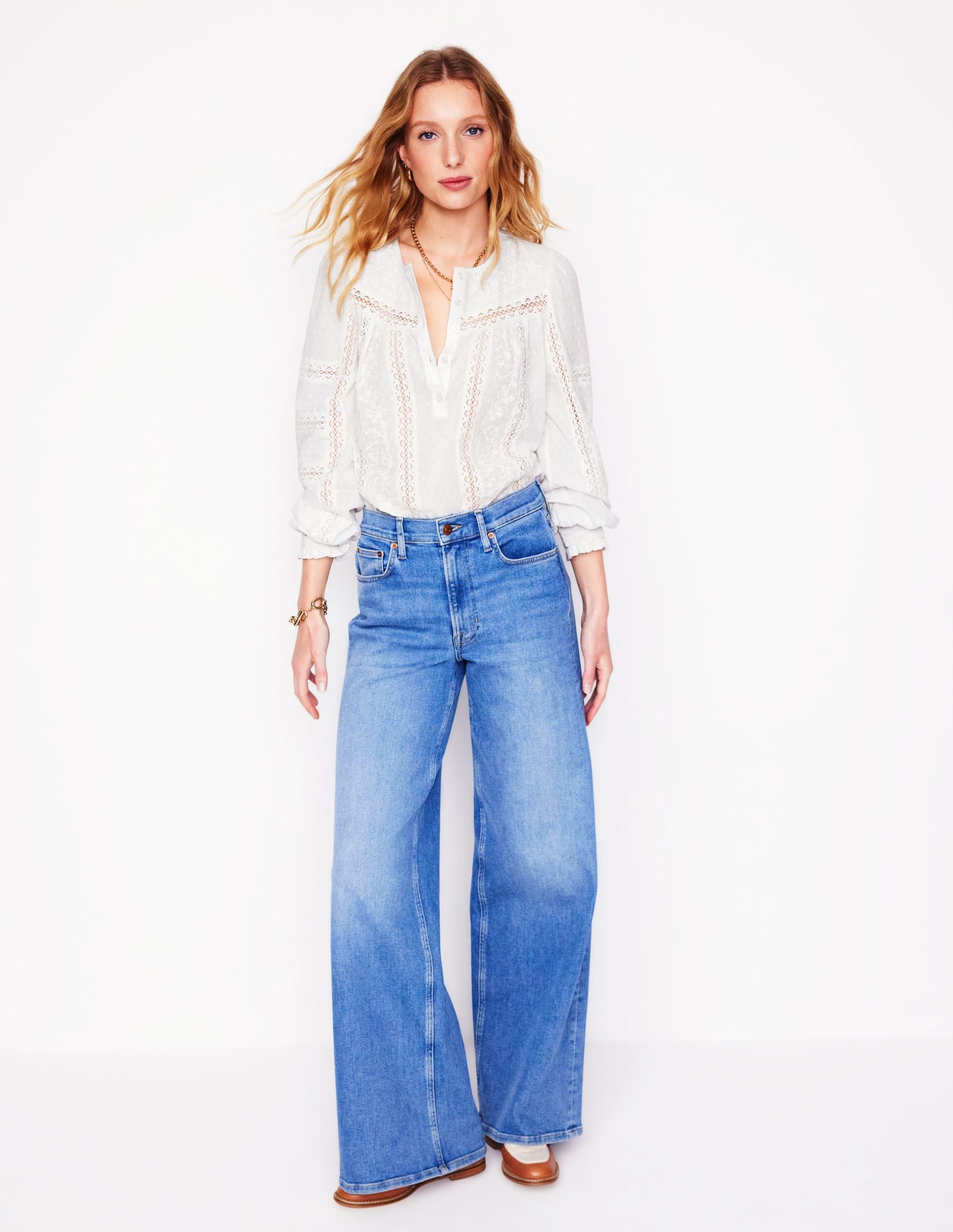 Embroidered Panel Blouse-White - Image 4