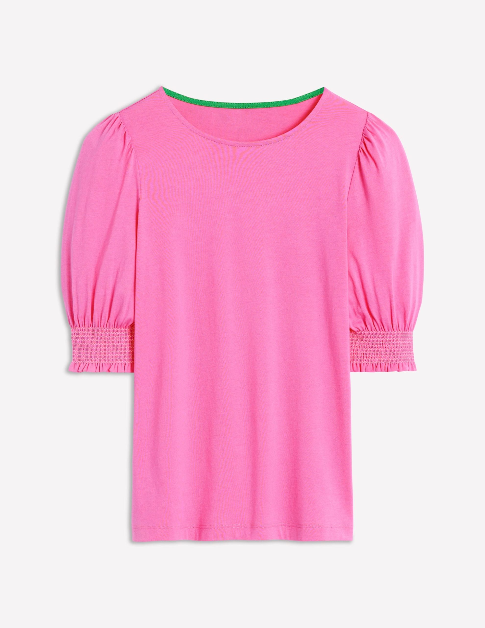 Short Sleeve Smocked Cuff Top-Tickled Pink - Image 5