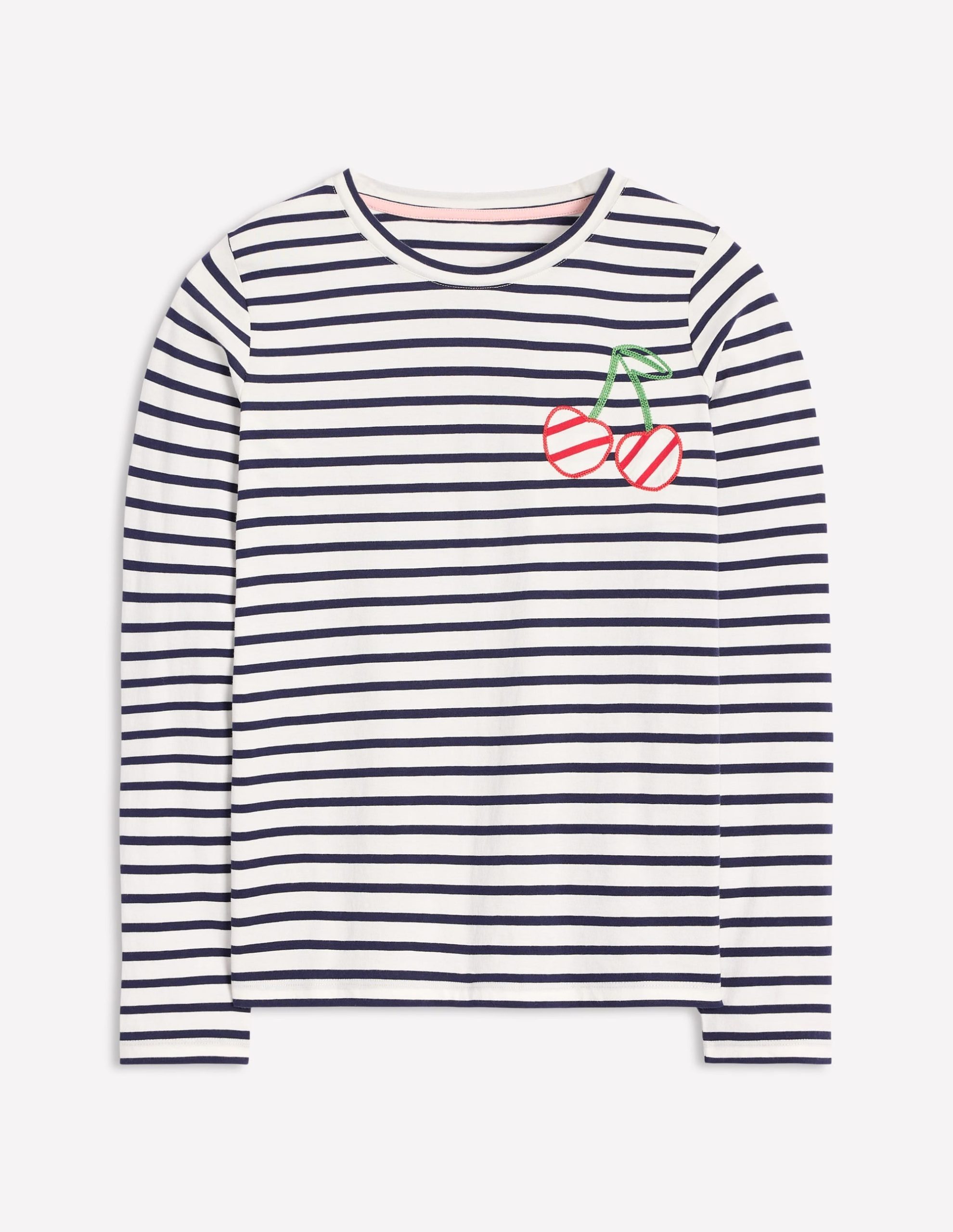 Novelty Long Sleeve Jersey Top-Ivory. Navy Cherries - Image 6