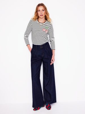 Novelty Long Sleeve Jersey Top-Ivory. Navy Cherries