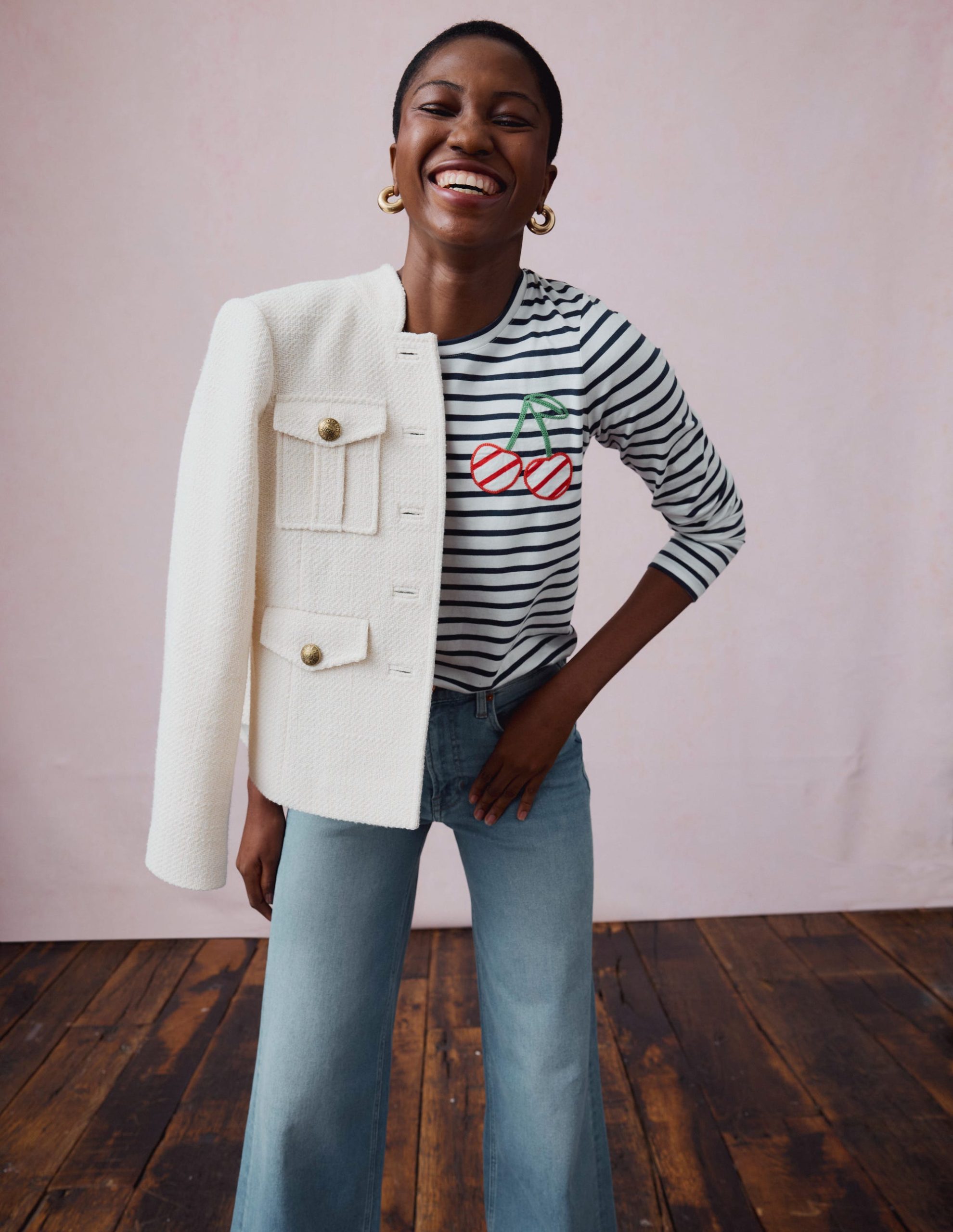 Novelty Long Sleeve Jersey Top-Ivory. Navy Cherries - Image 2