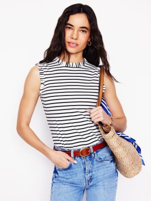 Supersoft Frill Detail Vest-Ivory. Navy Stripe