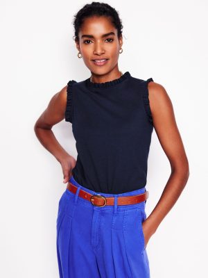 Supersoft Frill Detail Vest-Navy