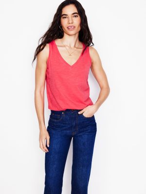 Regular V-Neck Slub Vest-Camelia Pink