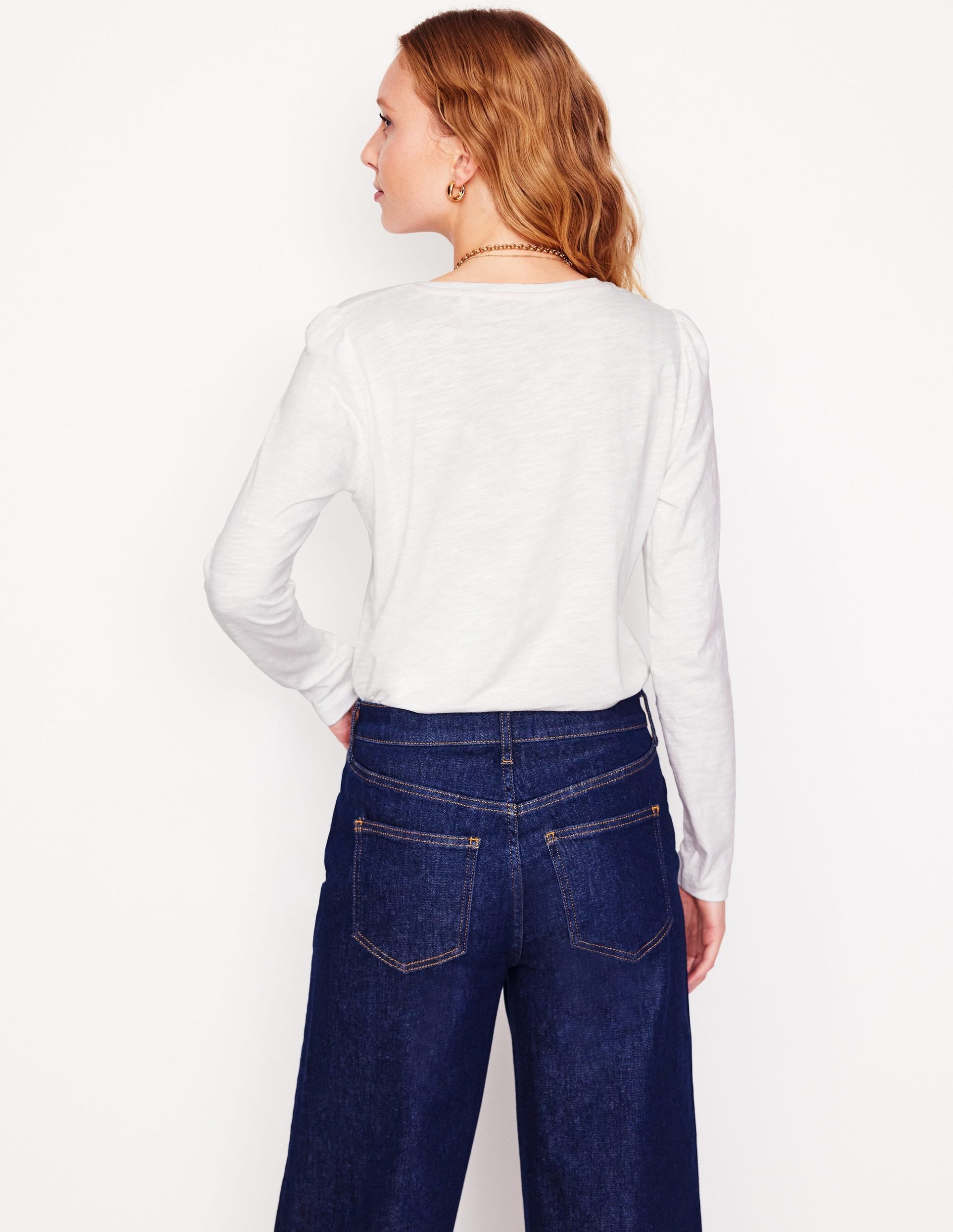 Cotton Crew Long Sleeve Top-White - Image 3