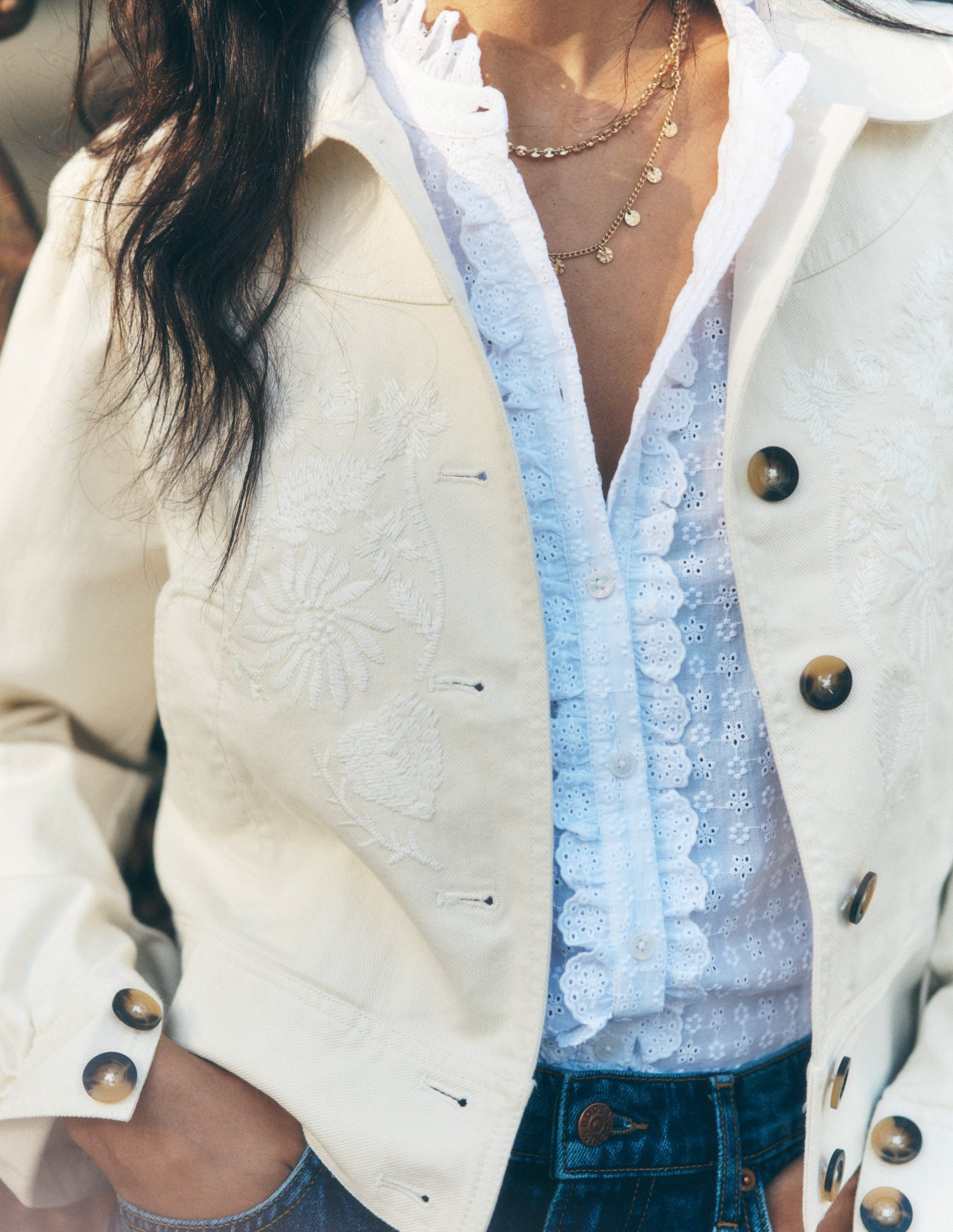 Collared Embroidered Jacket-Ivory. Embroidery - Image 2