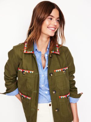 Embroidered Utility Jacket-Woodland Green