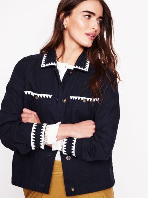 Embroidered Utility Jacket-Navy