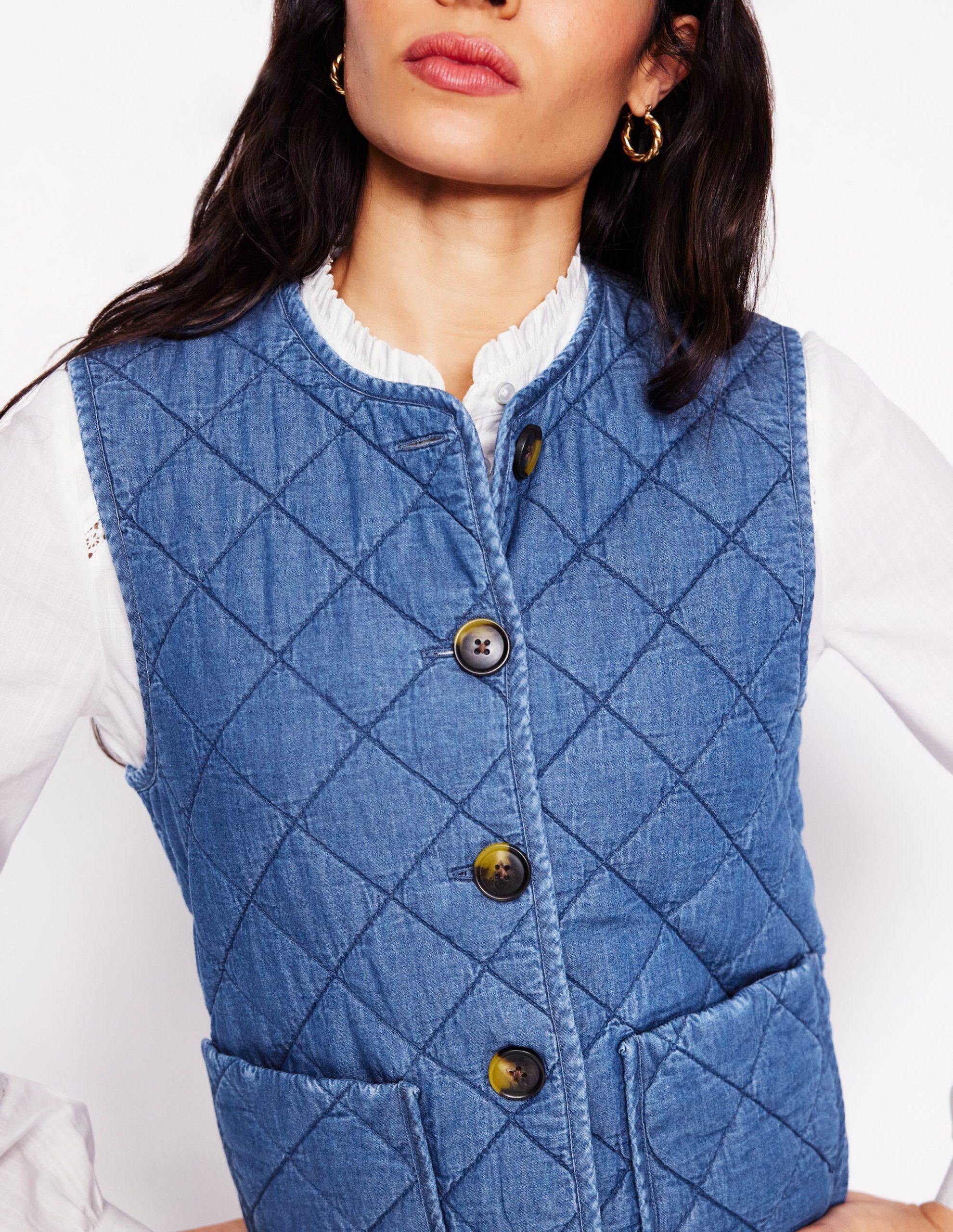 Denim Quilted Gilet-Mid Wash - Image 2