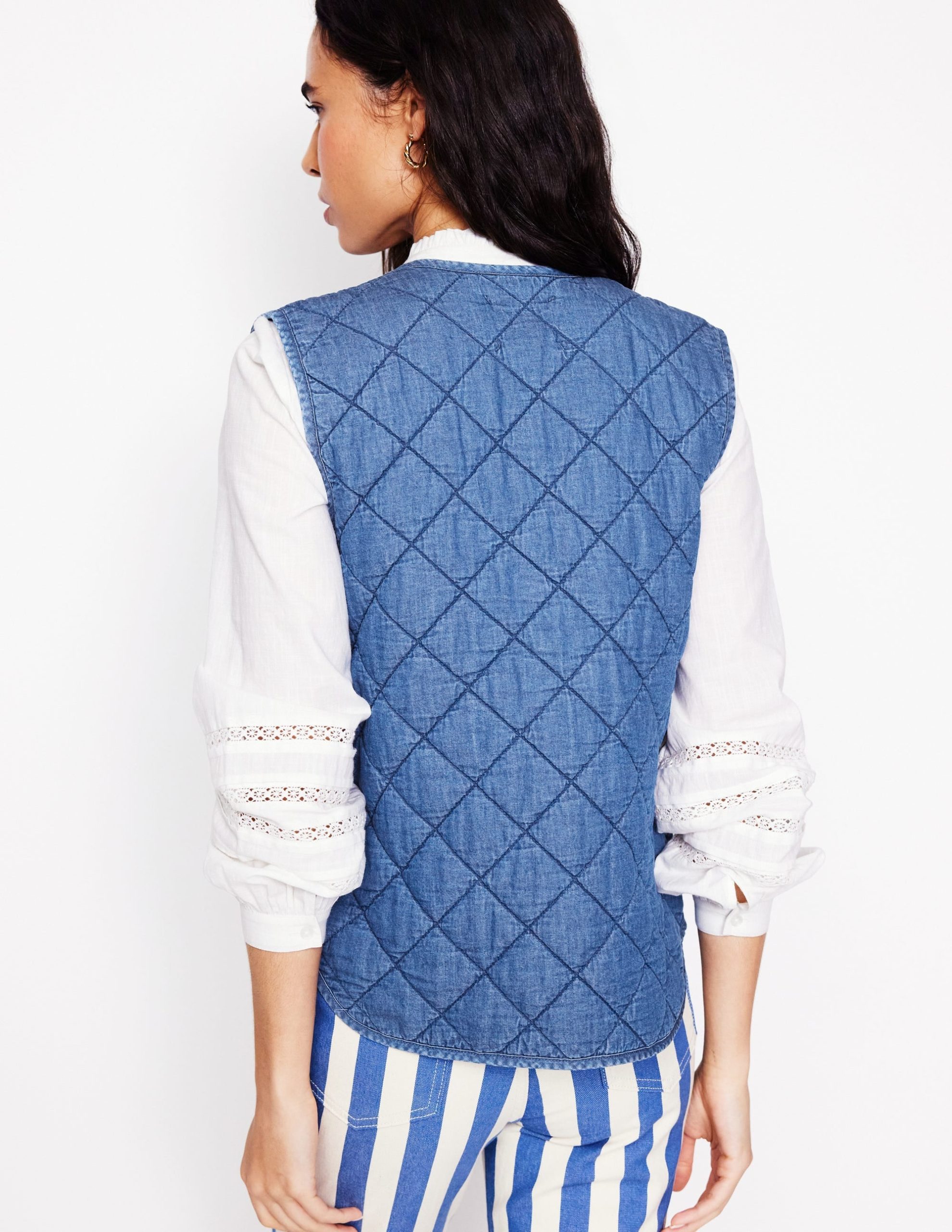Denim Quilted Gilet-Mid Wash - Image 3