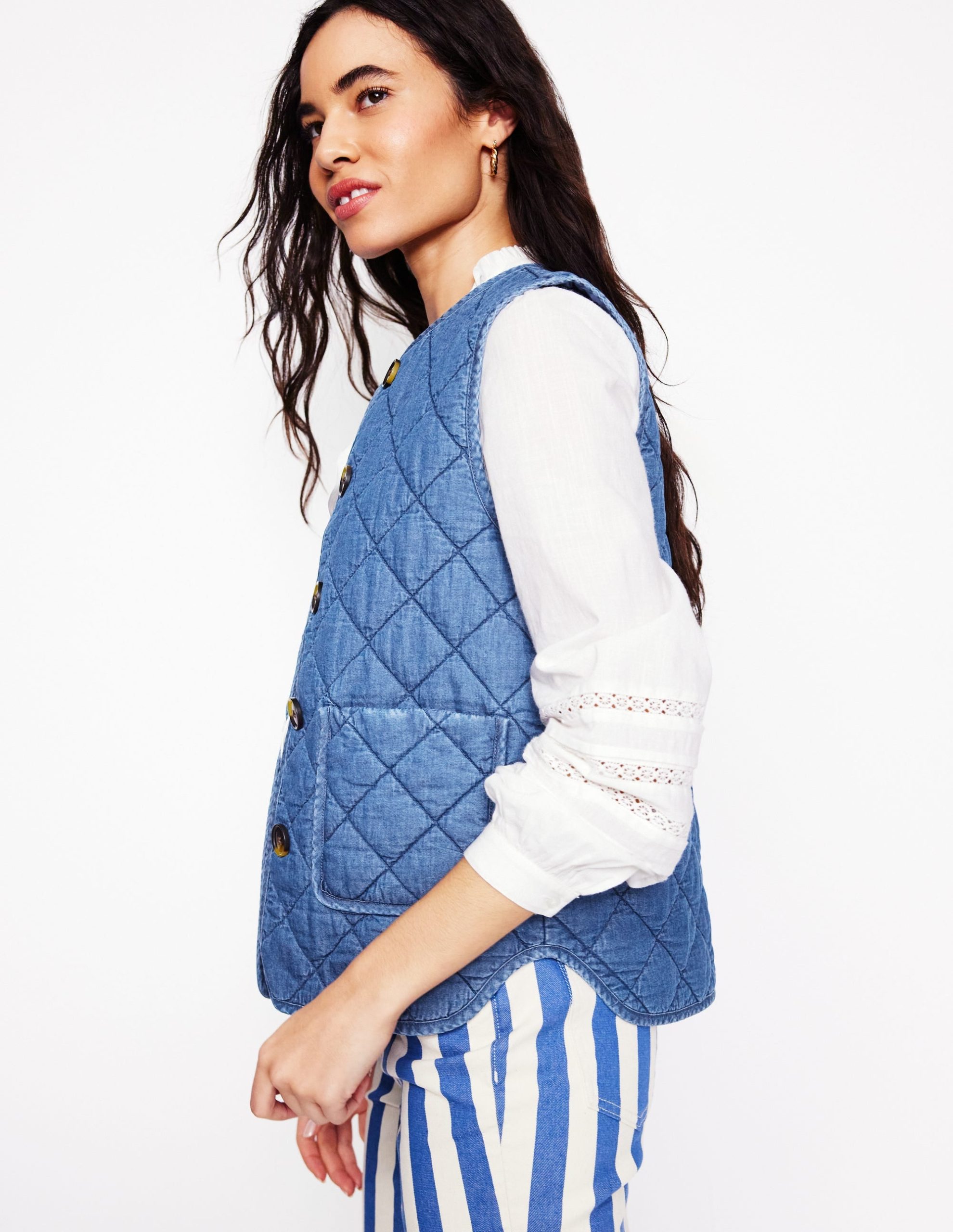 Denim Quilted Gilet-Mid Wash - Image 4